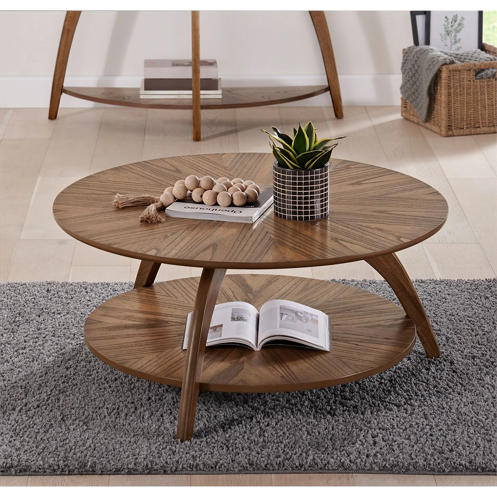 Martin Svensson Home LAX Round Wood Coffee Table in Warm Nutmeg Brown