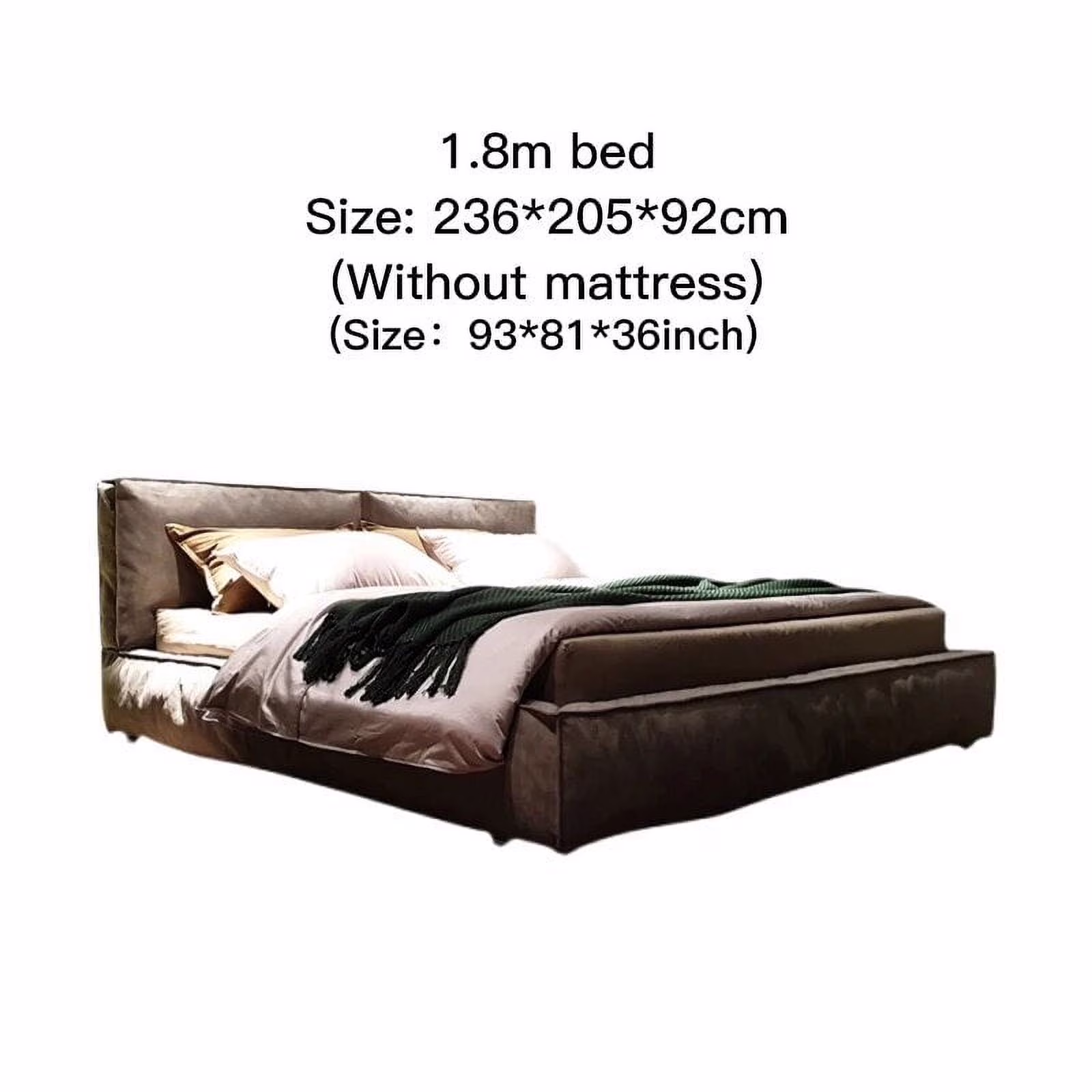 King/Queen Size Bed Frame Technical Cloth Thick Backrest Upholstered Grey Color Home Bedroom Furniture Modern Double Bed