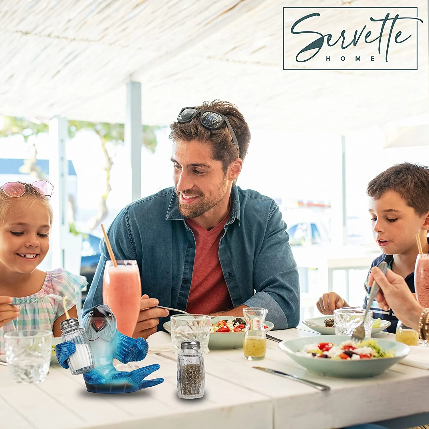 Servette Home Marlin Salt and Pepper Shakers with Stand(Blue)