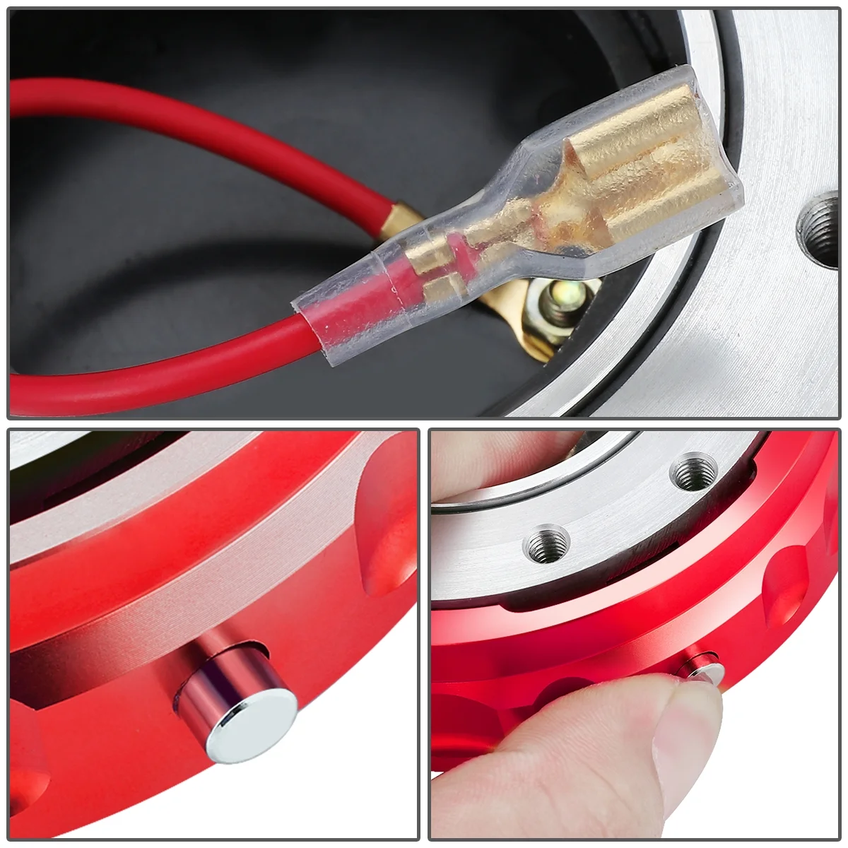 J2 Engineering J2-QR-ZTL-9070-RD Universal Fits 6 Bolt 70 / 74mm Steering Wheel Quick Release Hubs Adapter Red