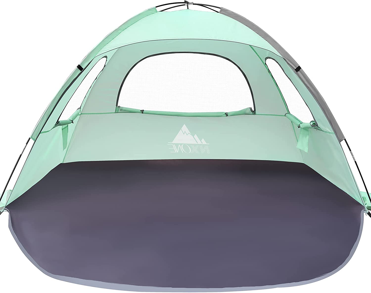 NXONE Beach Tent Sun Shade Shelter for 2-3 Person with UV Protection, Extended Floor, 3 Mesh Roll Up Windows & 8.0mm Fiberglass Rods Carry Bag Included Mint Green