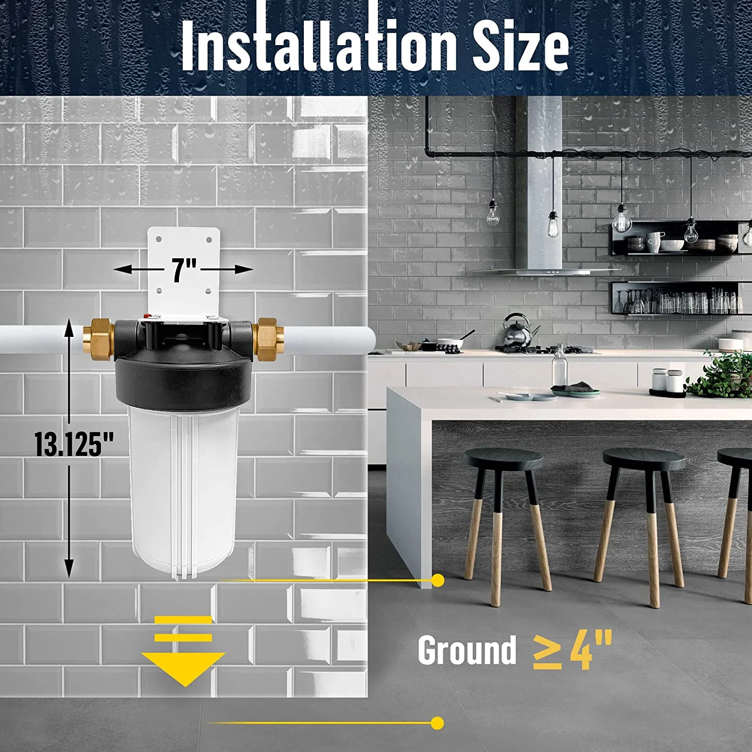 High Capacity 10 x 4.5” Whole House Filter Purifier System for Well or City Water, Presser Relief Button, 1” NPT Brass Port, Double O-ring, Meets NSF Standards & Regulations (White, 4 Sets)