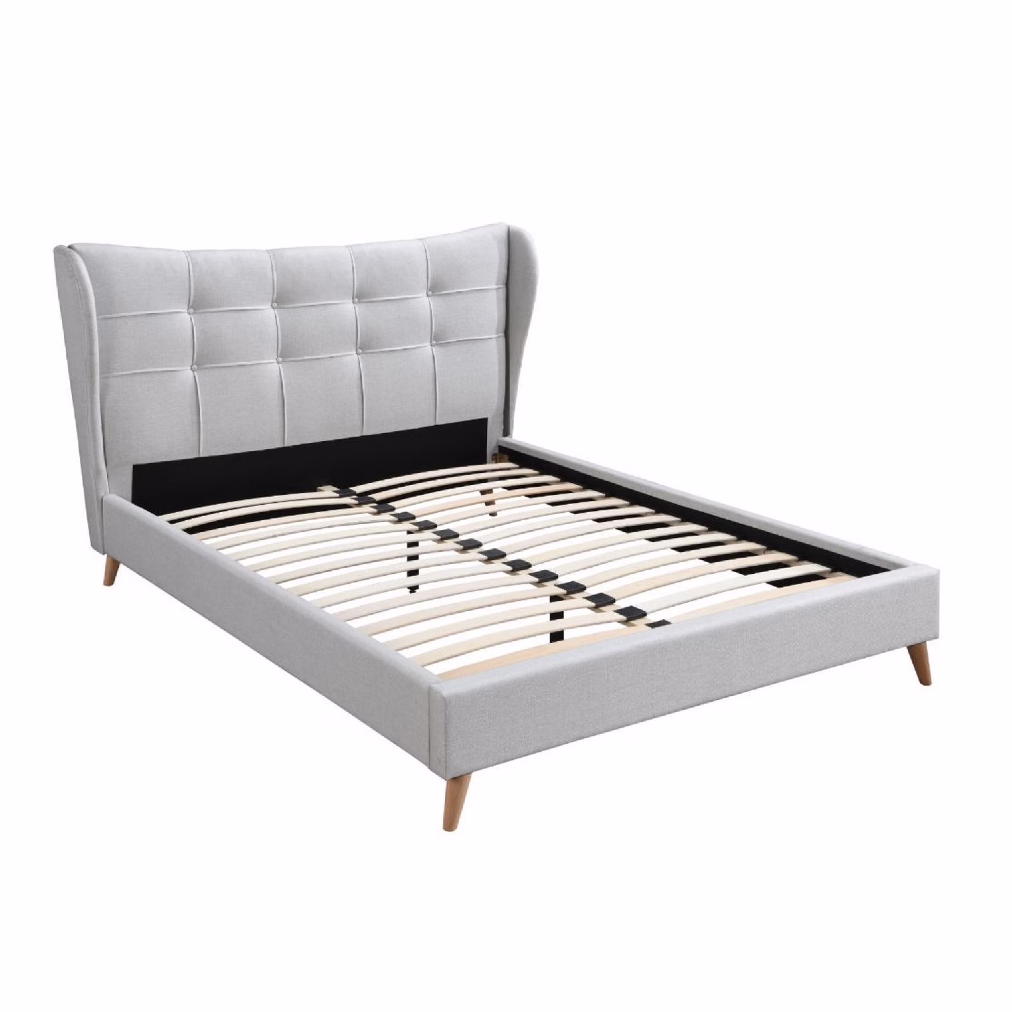Benjara Eastern King Bed with Wingback Style Headboard , Light Gray