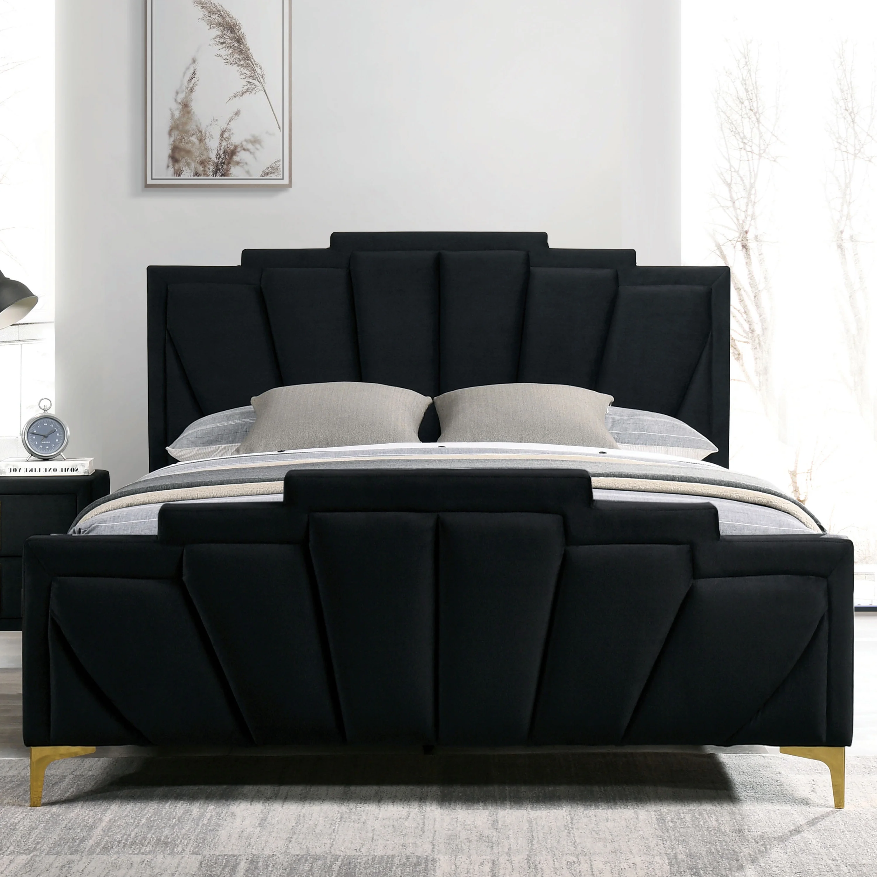 Furniture of America Gatsby Fabric Panel Bed, Black, King