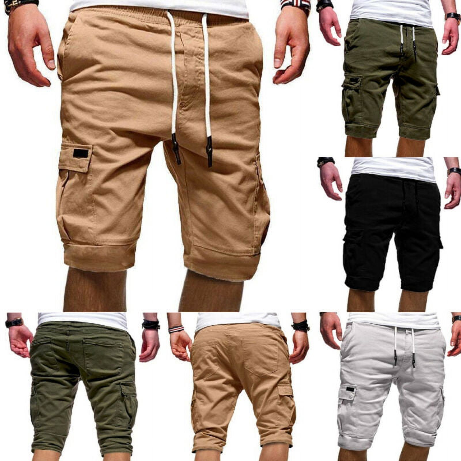 Mens Athletic Shorts Pull Rope Elastic Half Outdoor Sports Multi-Pocket Shorts
