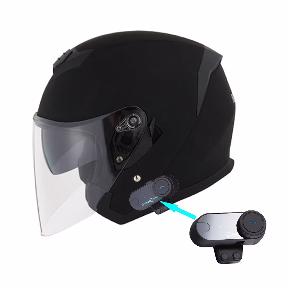 1Storm Motorcycle Open Face Helmet Scooter Classical Knight Bike Dual Lens/Sun Visor + Motorcycle Bluetooth Headset: HJK526 Matt Black