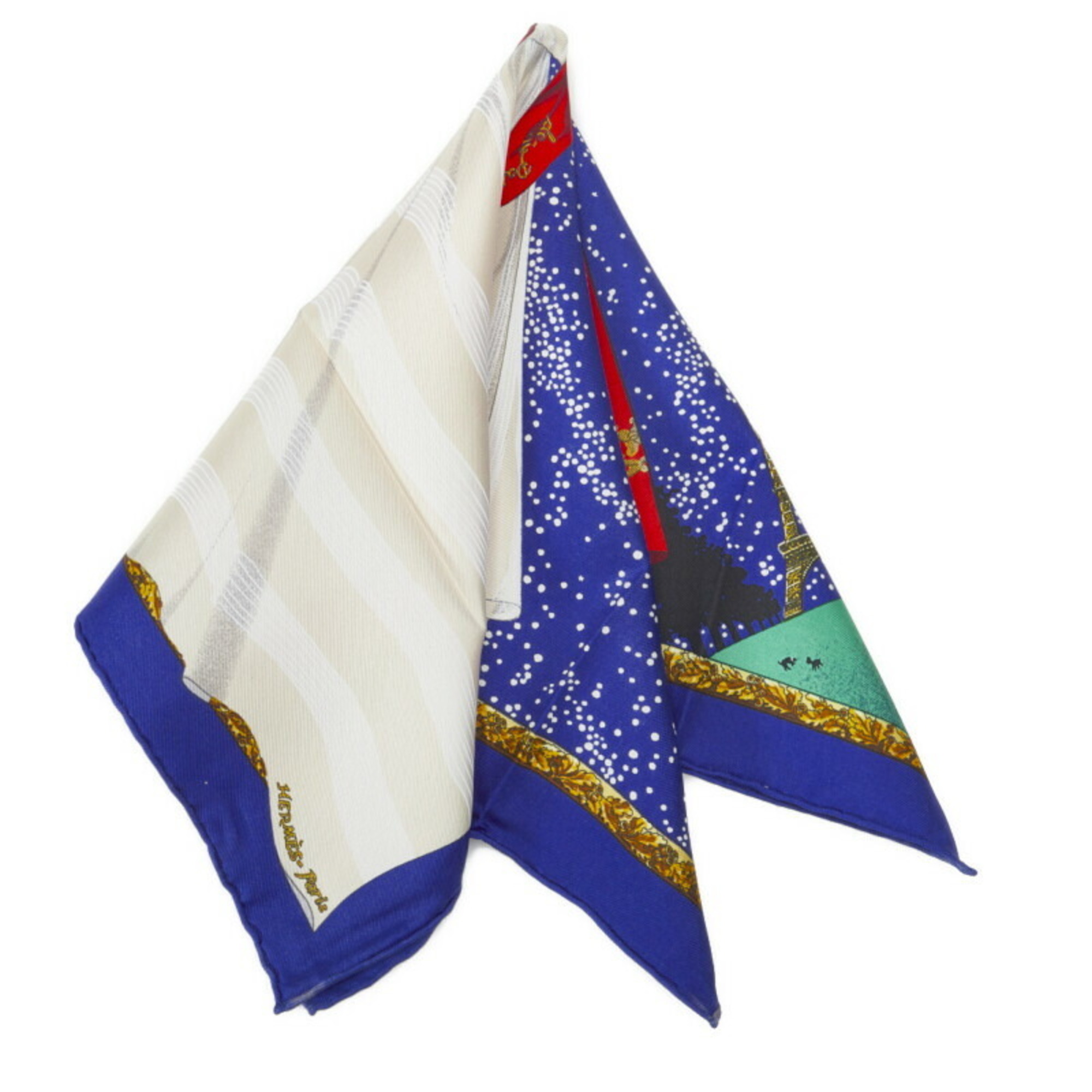 Pre-Owned Hermes Carré 45 Petit Souvenirs de Paris Memories of Scarf Muffler Navy Multicolor Silk Women's HERMES (Fair)