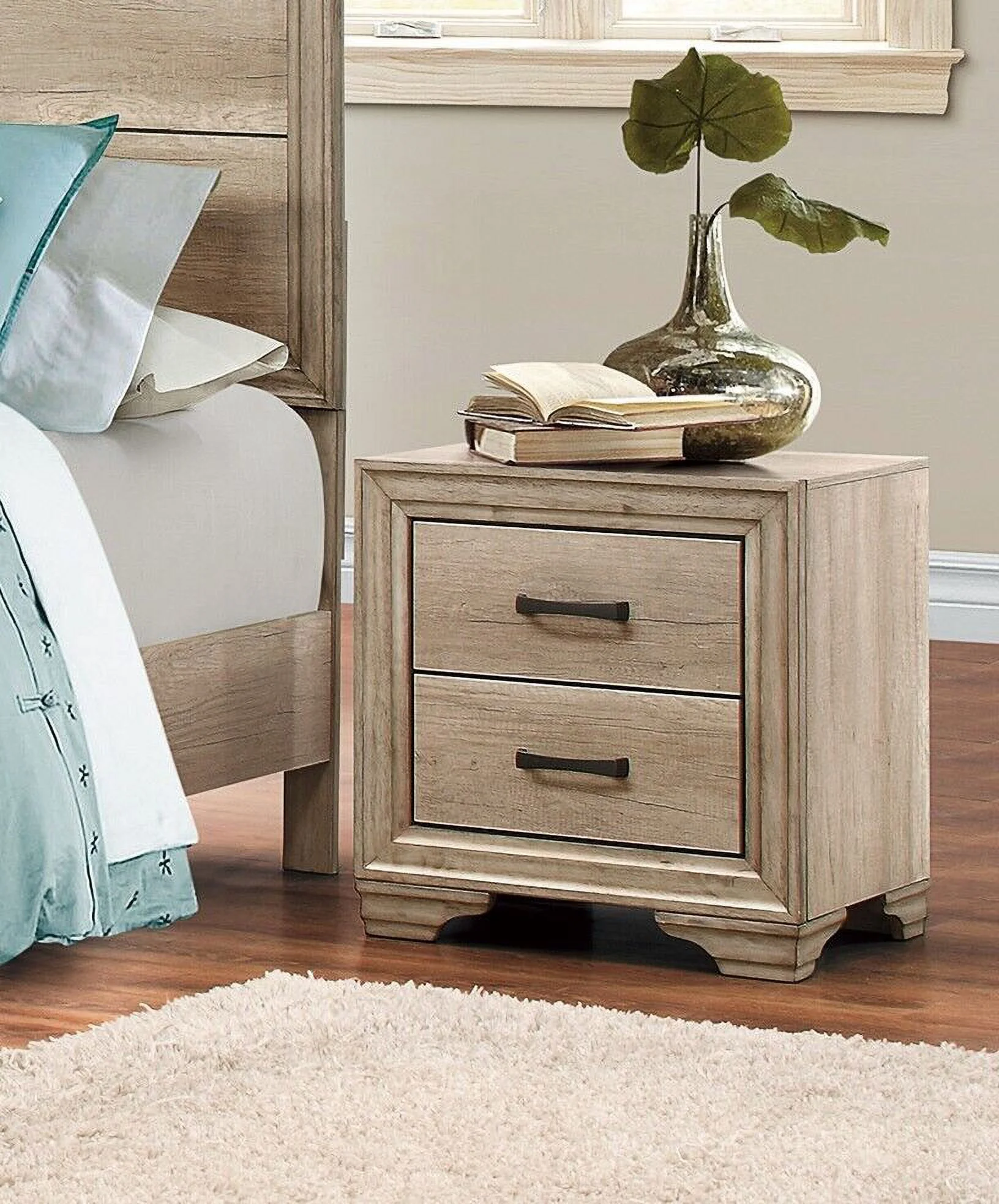 Contemporary 3pc Bedroom Set Twin Size Bed and Two Nightstands Natural Finish Bedroom Furniture