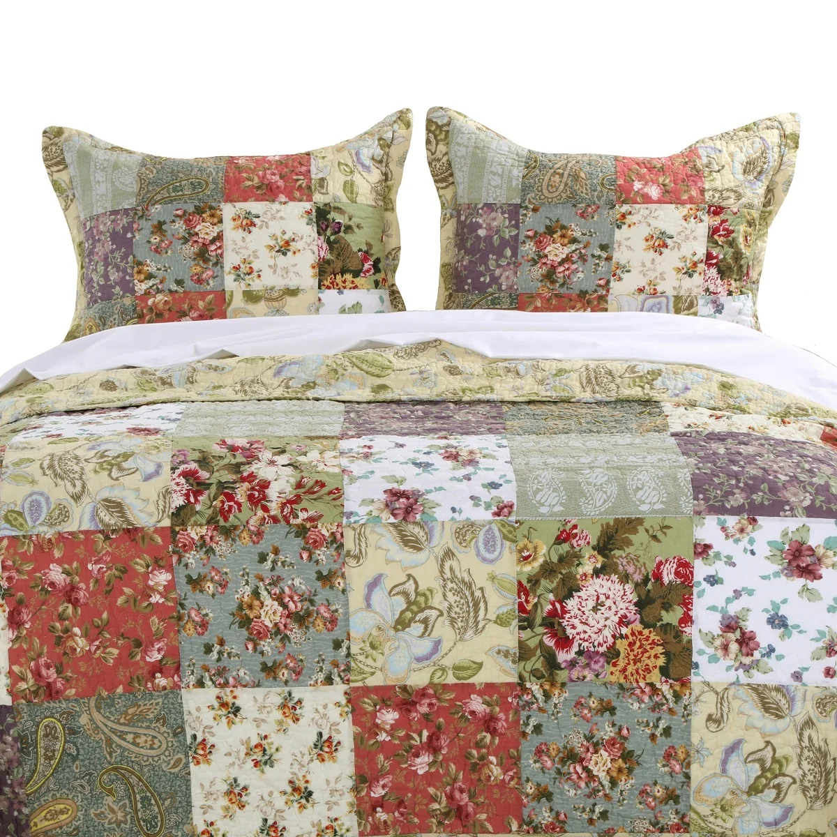 Greenland Home Blooming Prairie 100% Cotton Reversible Quilt and Pillow Sham Set, 2-Piece Twin/Twin XL