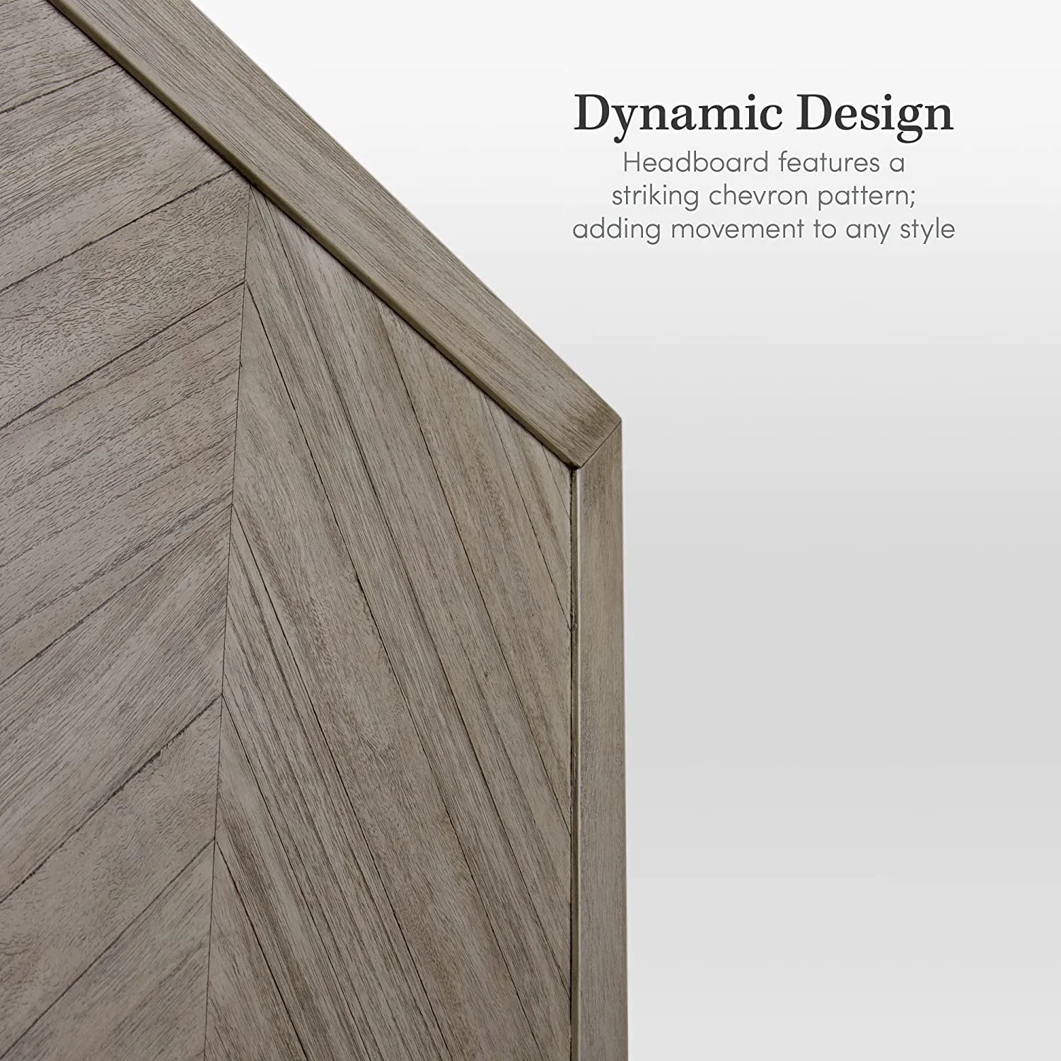 Chevron Wood Bed Frame with Adjustable Headboard | Solid Mahogany Wood | Queen  Grey | No Box Spring Needed | Easy Assembly