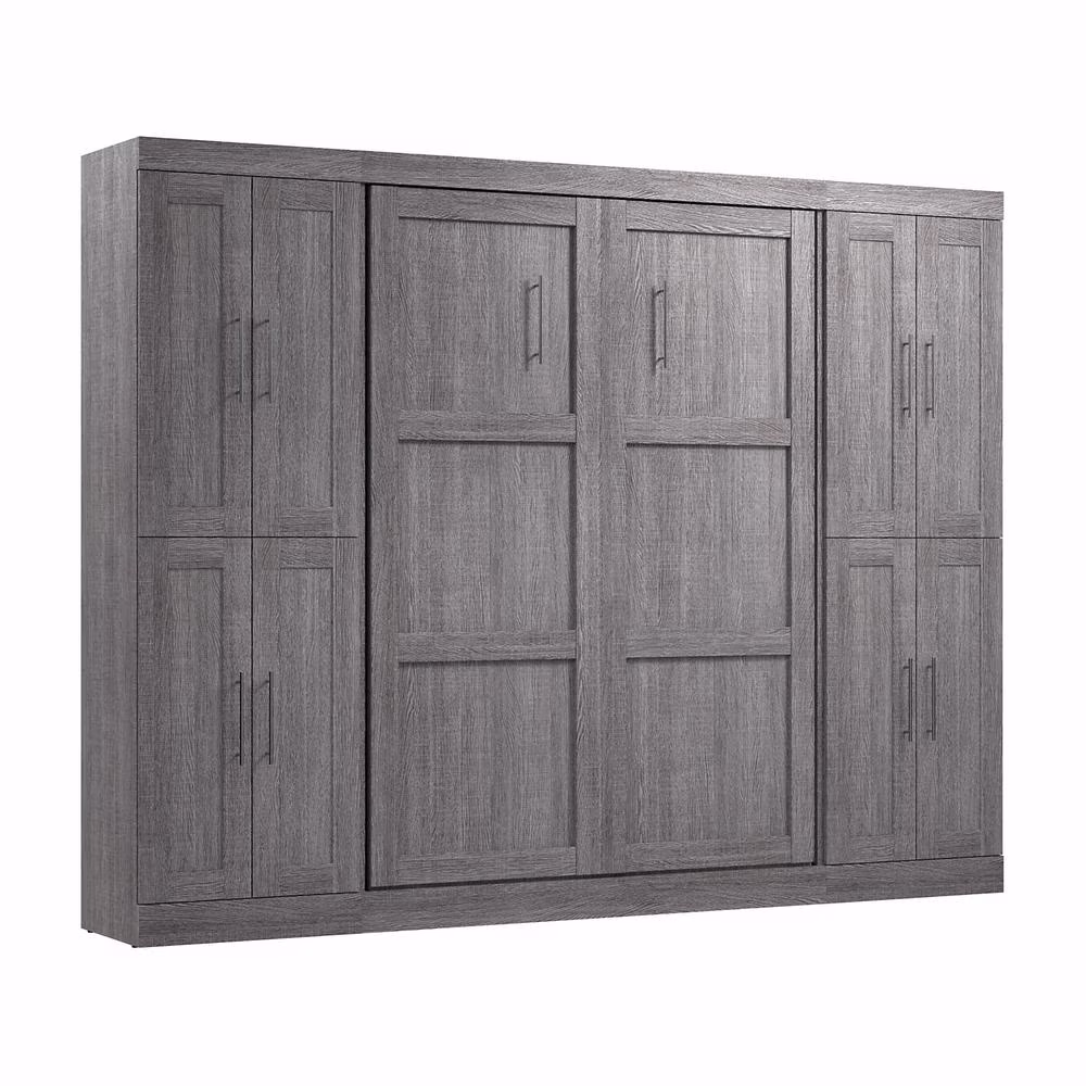 Bestar Pur Engineered Wood Full Murphy Bed with Storage Cabinets in Bark Gray