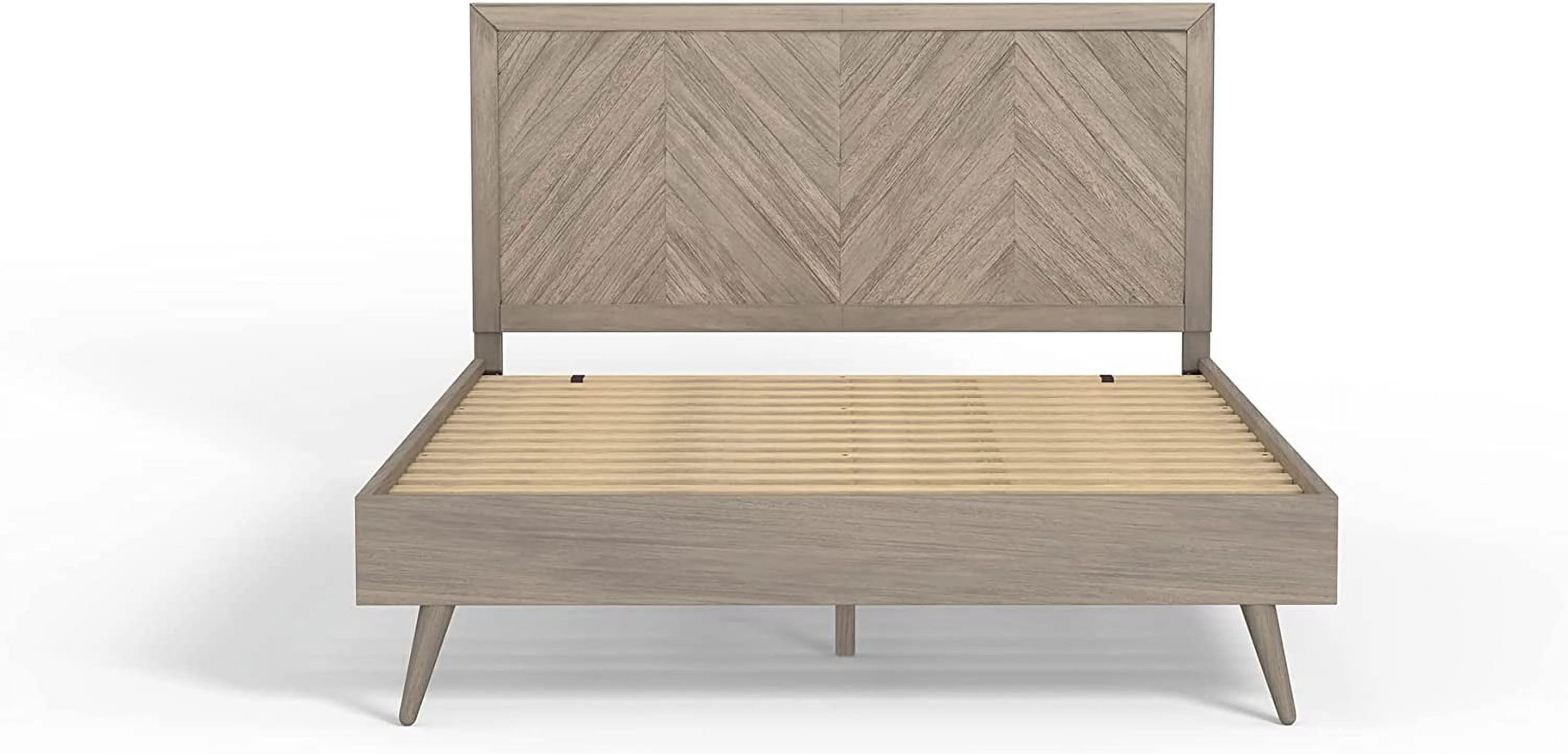 Chevron Wood Bed Frame with Adjustable Headboard | Solid Mahogany Wood | Queen  Grey | No Box Spring Needed | Easy Assembly