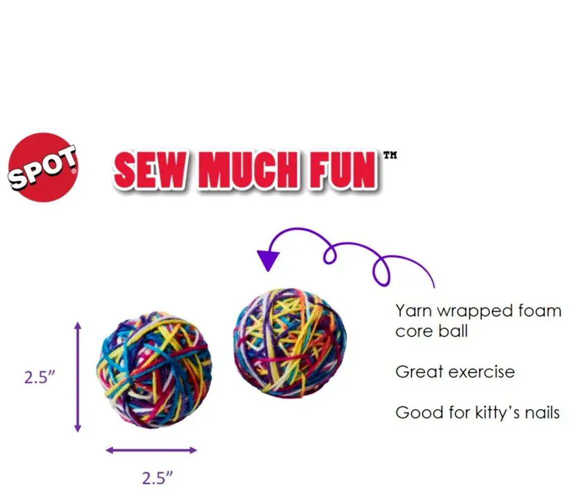 Spot Sew Much Fun Yarn Ball Cat Toy Multi 2.5 in, 2 pk