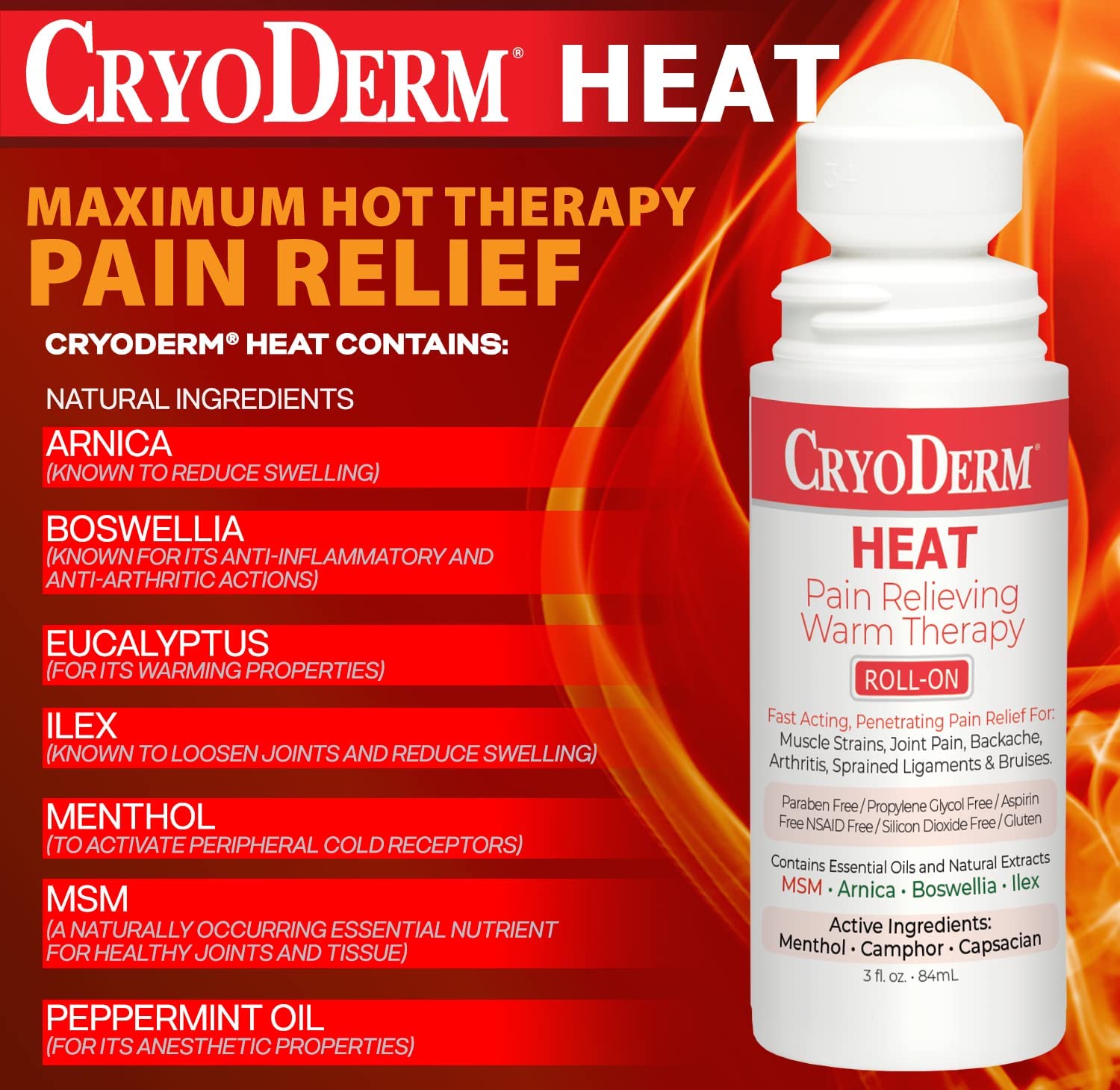 CryoDerm Heat Lotion 3 oz Roll On (2 Pack)