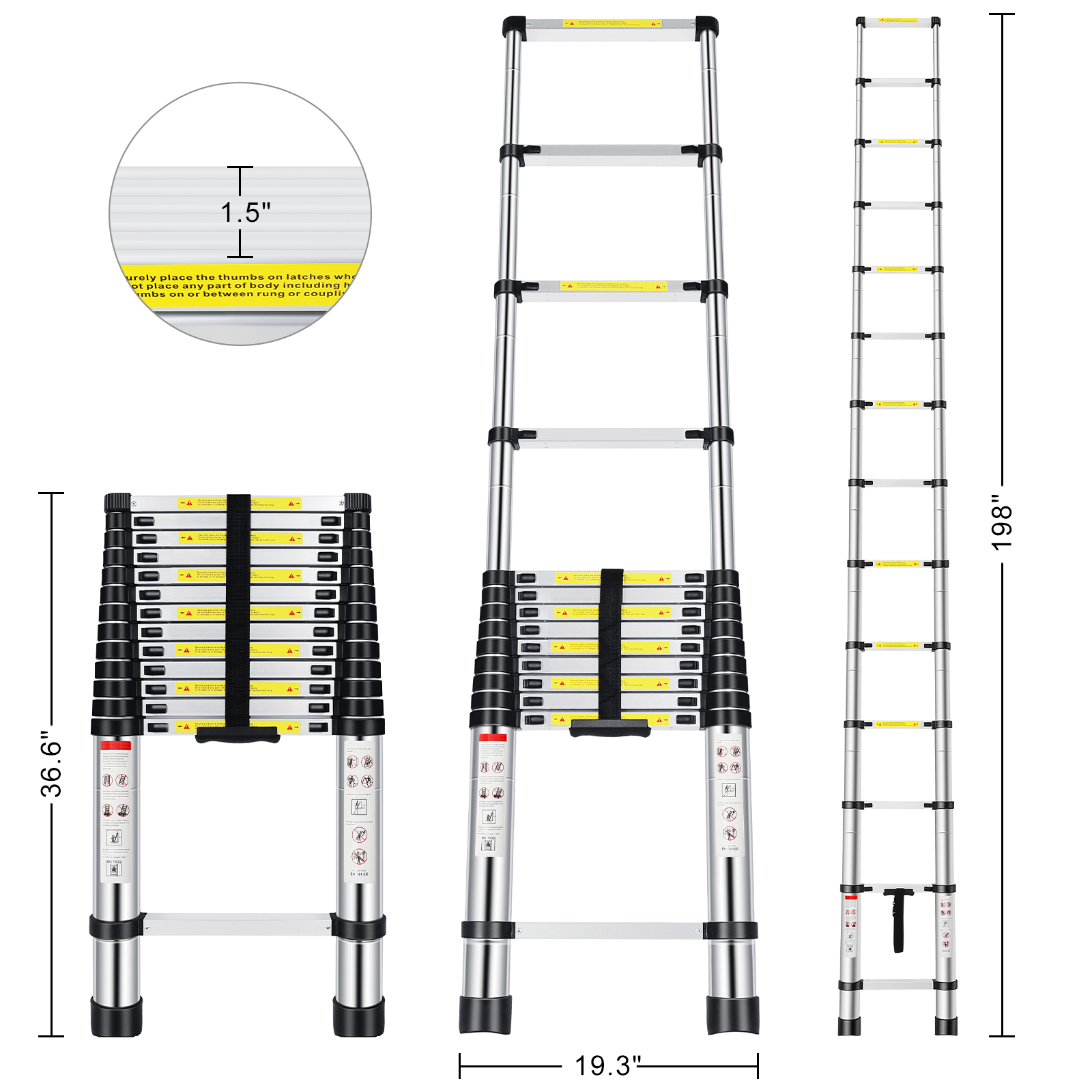 Folding Ladder Slow Down Design 16.5FT Extendable Ladders Portable for Household /Building Maintenance 330 Pound Capacity