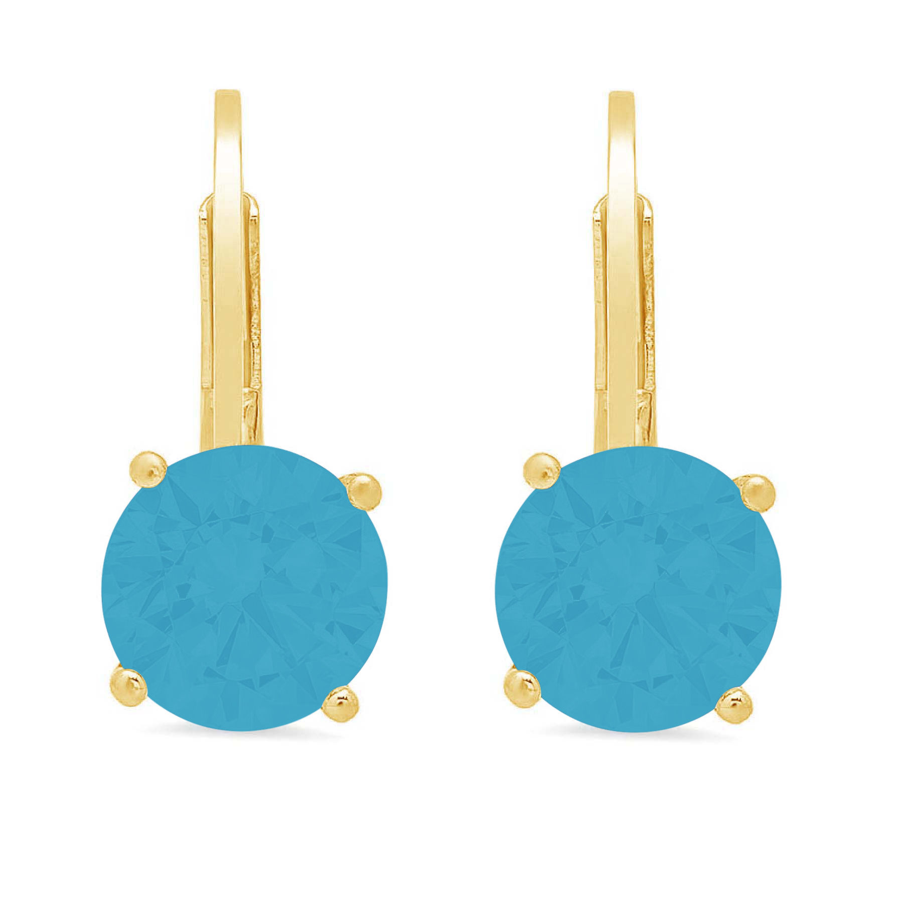 Clara Pucci 4 ct Brilliant Round Cut Drop Dangle VVS1 Genuine Conflict free Blue Simulated Turquoise Real Stamped Solid 18K Yellow Gold Earrings Lever Back