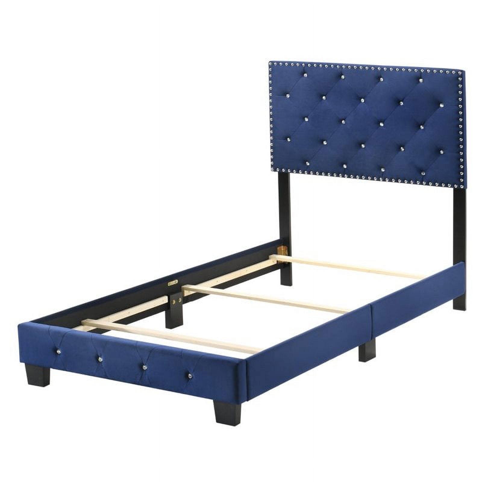 Maklaine Modern Upholstered Velvet Upholstered Twin Bed in Navy Blue
