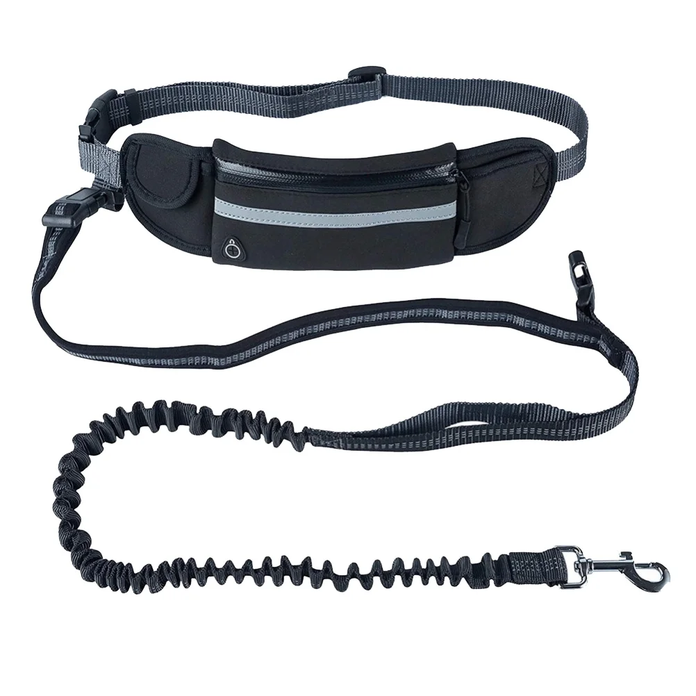 Etereauty Hands Free Waist Pet Dog Leash for Running Walking Hiking with Adjustable Waist Pocket Bag (Black)