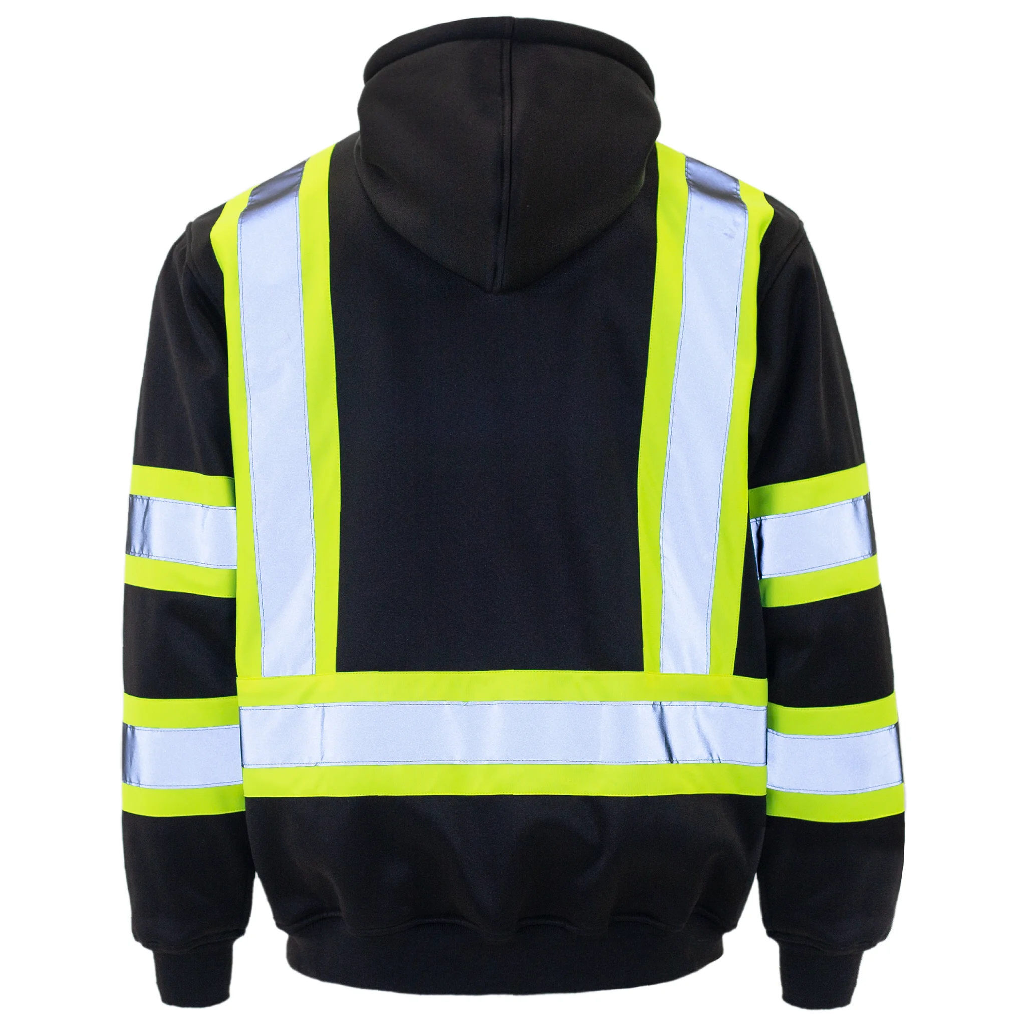 JORESTECH Hi-Vis Safety Full-Zip Hoodie, Two-Toned, ANSI Class 1 (Black, L)