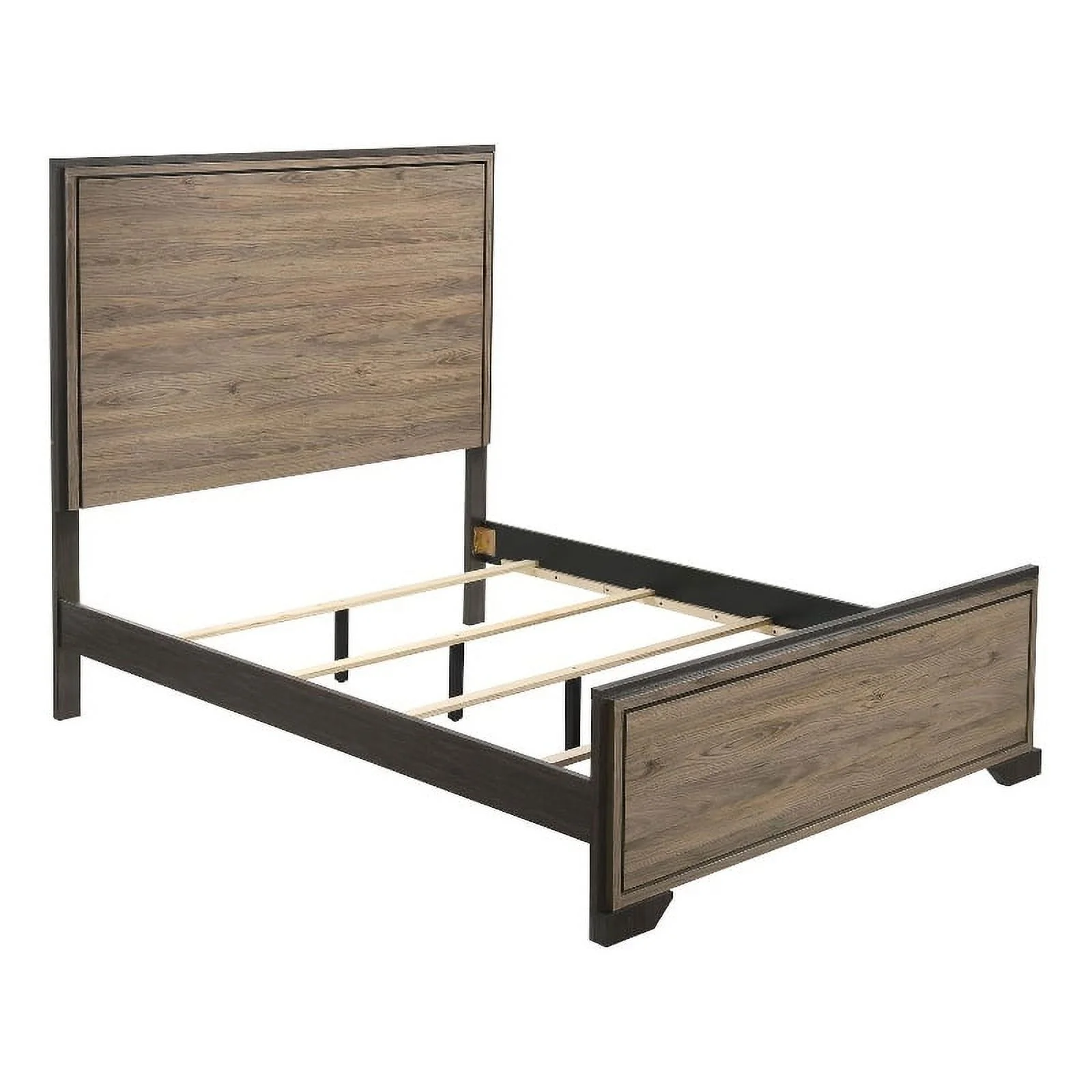 Pemberly Row Farmhouse Wood Panel California King Bed in Brown and Light Taupe