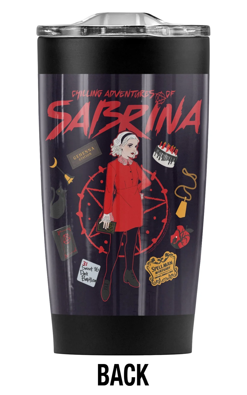 The Chilling Adventures Of Sabrina/Circle Stainless Steel Tumbler 20 oz Coffee Travel Mug/Cup, Vacuum Insulated & Double Wall with Leakproof Sliding Lid | Great for Hot Drinks and Cold Beverages