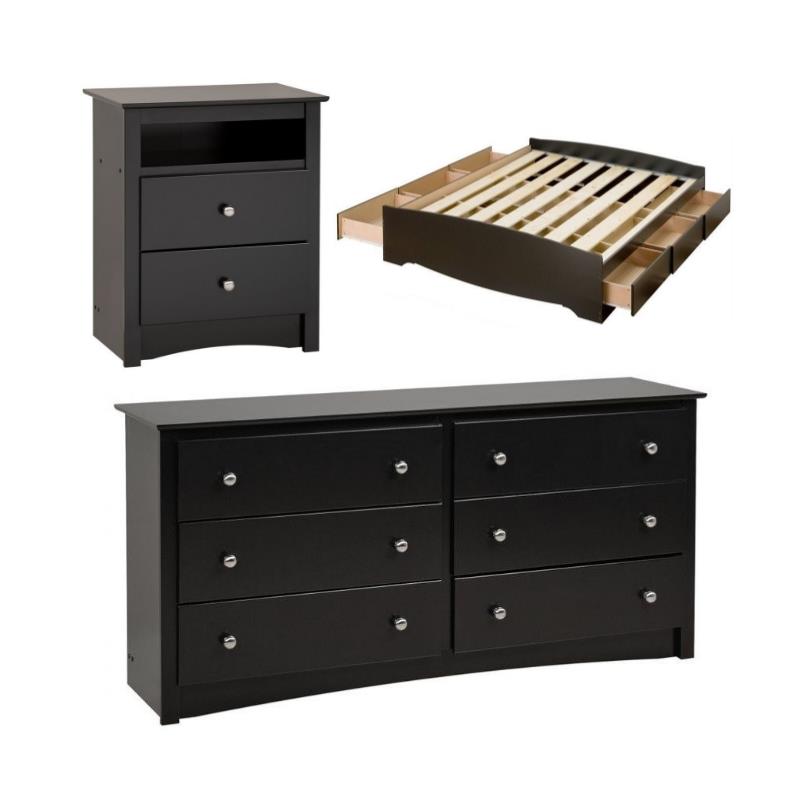 Home Square 3-Piece Set with Storage Bed 6-Drawer Double Dresser and Night Stand