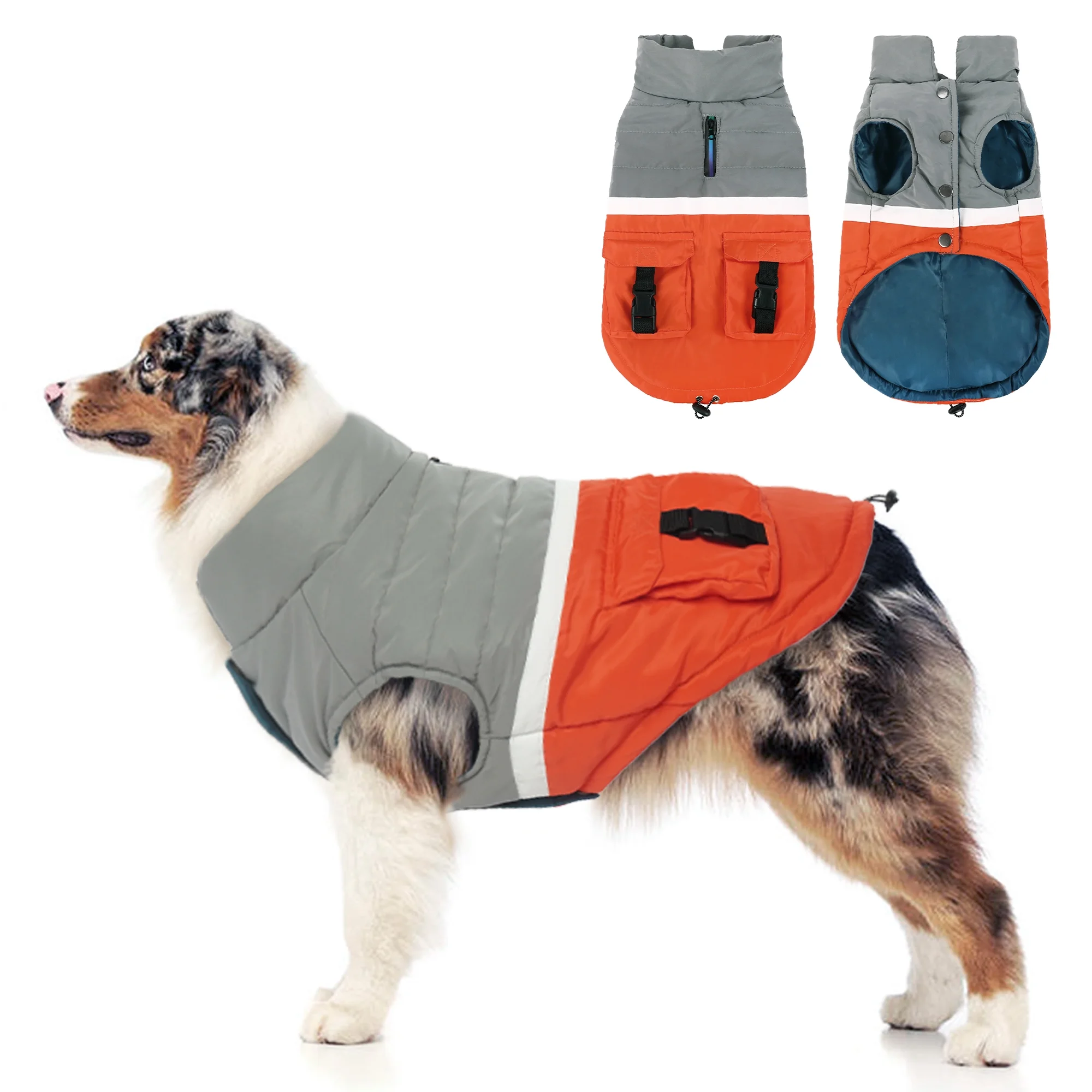 PUMYPOREITY Reflective Dog Winter Coat with Pockets, Dog Jacket for Small Medium Large Dogs, Orange Dog Vest, Pet Apparel for Outdoor Activities, like Walking, Hunting, Camping