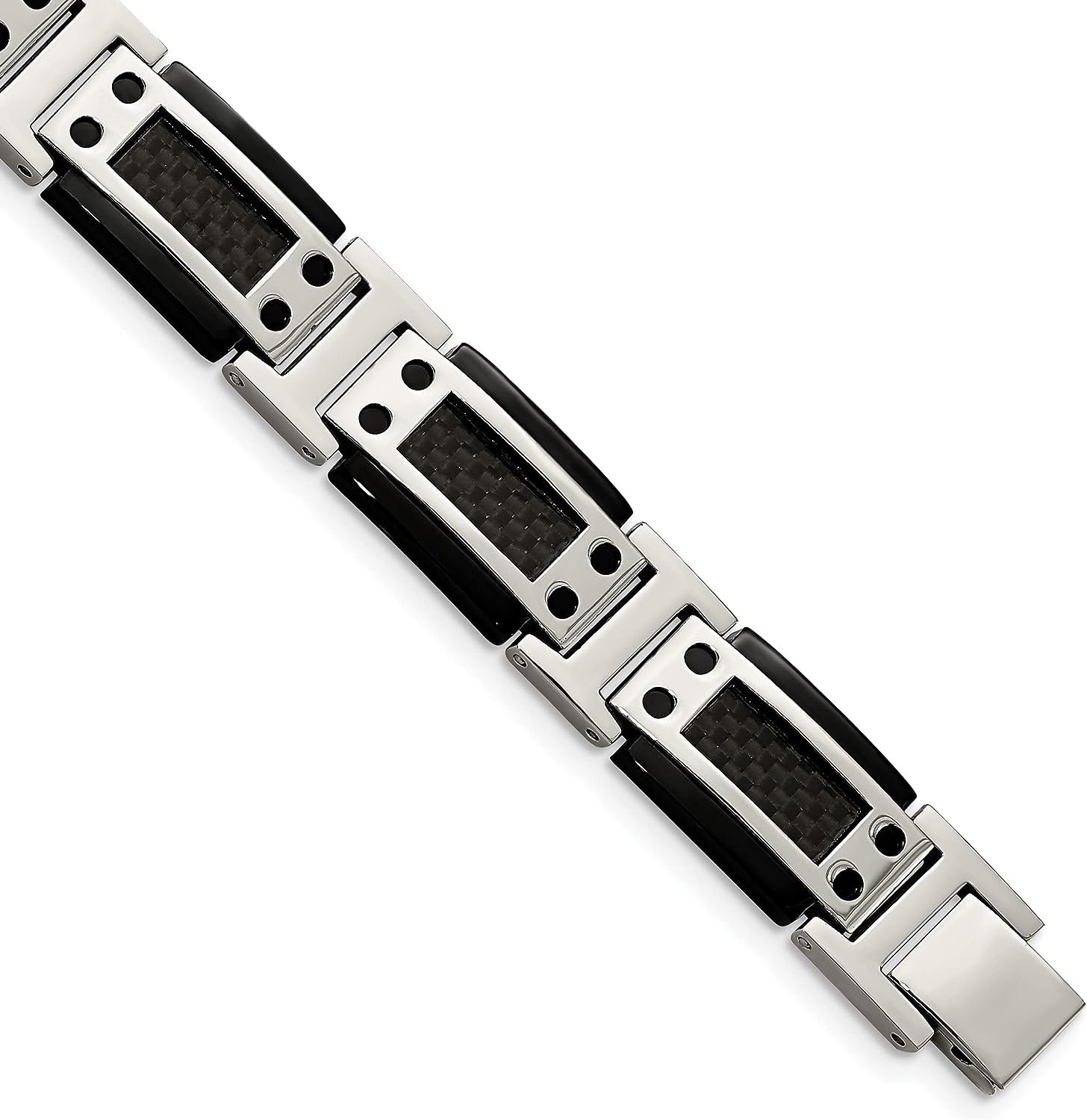 Chisel Stainless Steel Polished Black IP-plated with Black Carbon Fiber Inlay Link Bracelet - 8.5