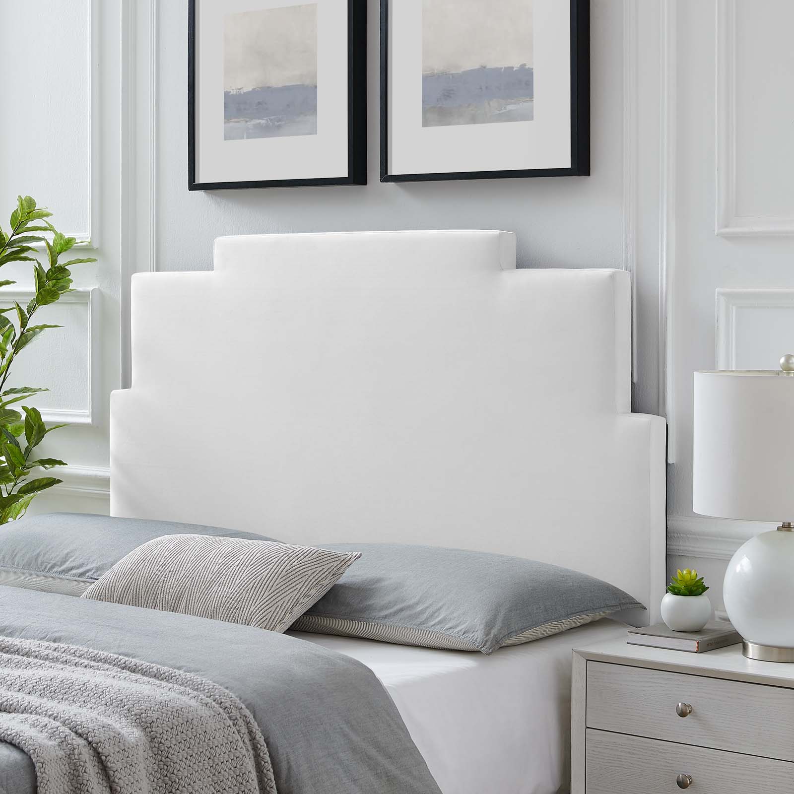 Headboard, King Size, Velvet, White, Modern Contemporary Urban Design, Bedroom Master Guest Suite