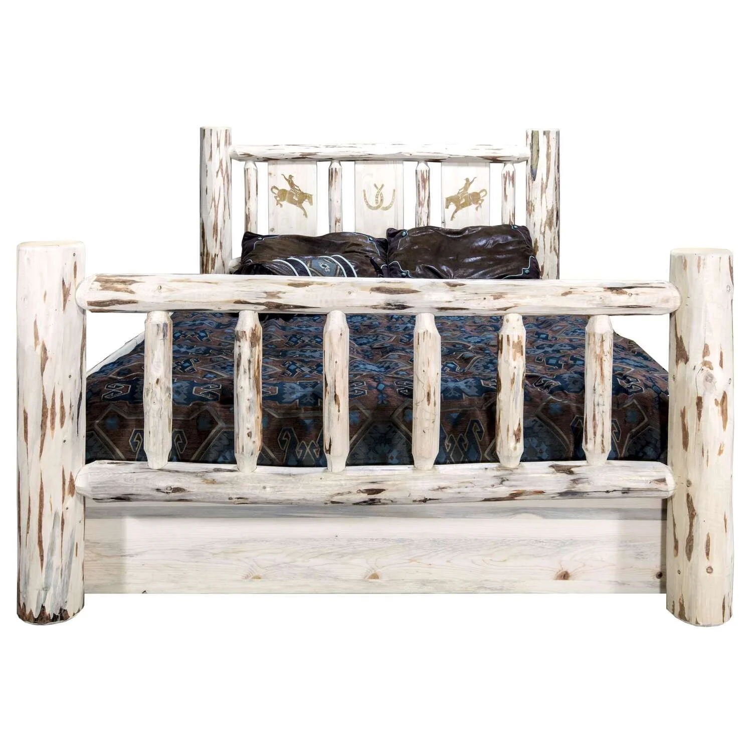 Montana Woodworks Wood Twin Storage Bed with Engraved Bronc Design in Natural