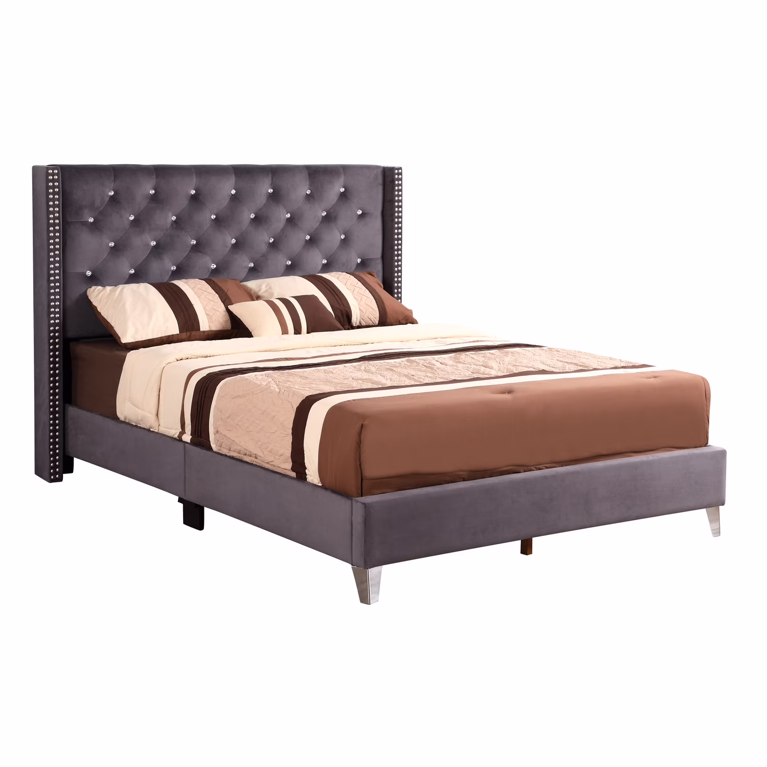 LYKE Home Queen Upholstered Bed , Gray