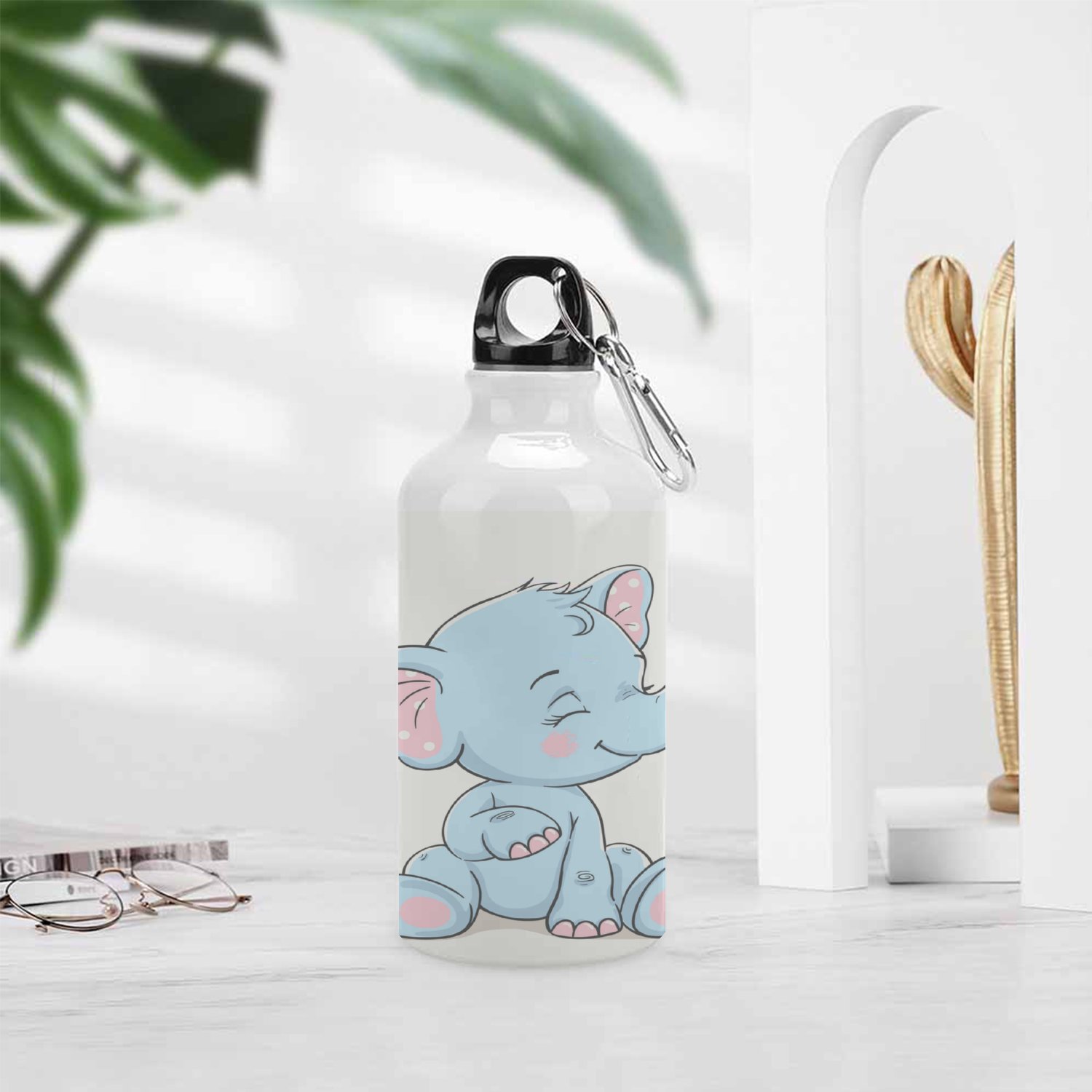 SKYSONIC 400ml Sport Aluminum Water Bottle,Cute Baby Elephant,Sport Multipack Leak Proof Easy Carry Travel Bottle with Twist Cap for Gym Hiking Camping Running Bike Outdoor