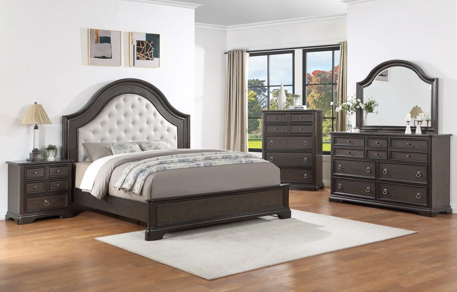 Classic Vintage Charm 5pc King Size Arched Panel Bed Storage Master Bedroom Set
