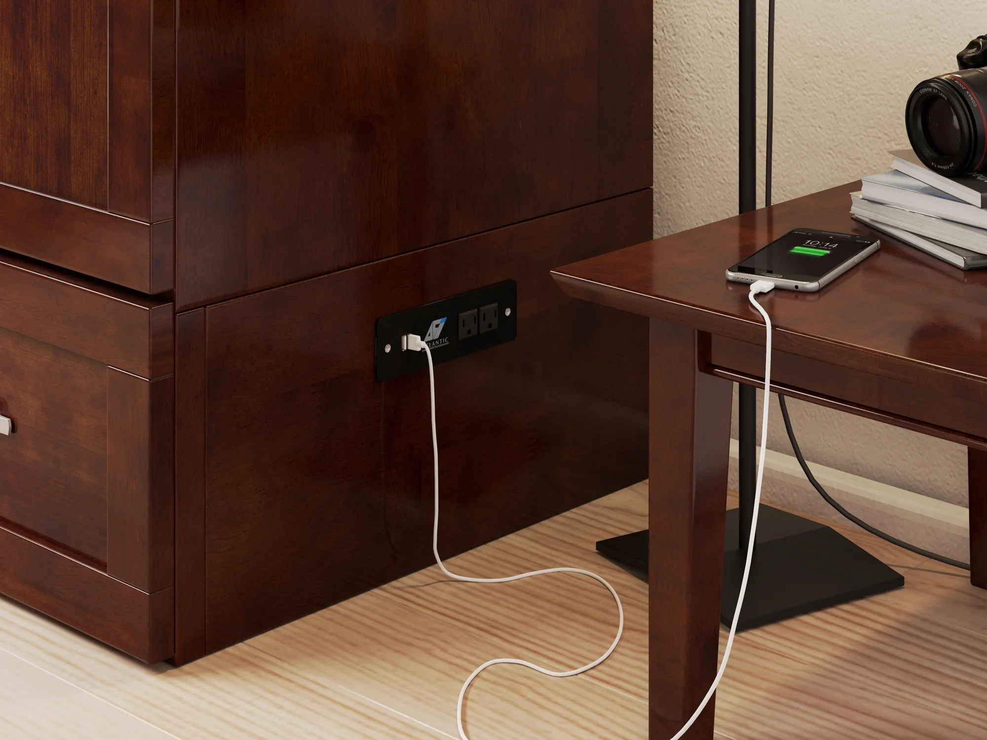 AFI Hamilton Twin XL Solid Wood Murphy Bed Chest with Mattress, Drawer and Charger, Walnut