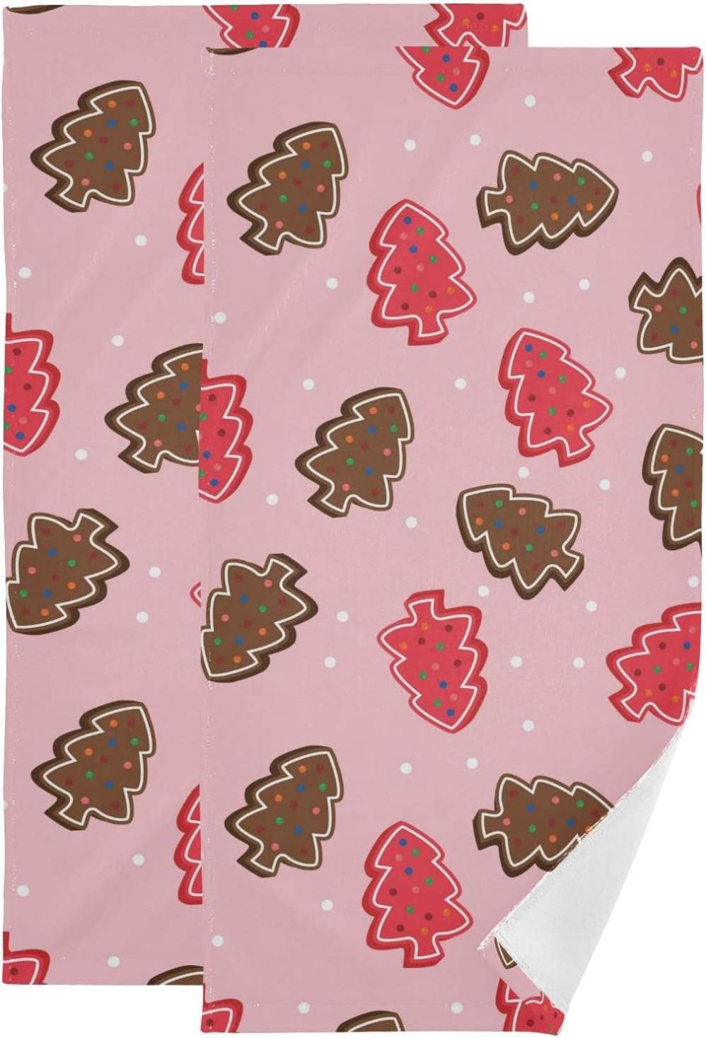 Christmas Tree Sweet Cookies Hand Towels, Gingersnap Kitchen Towel Ultra Soft and Absorbent,Decorative Fingertip Face Towel for Bathroom Hotel, 2 PCS, 28.3