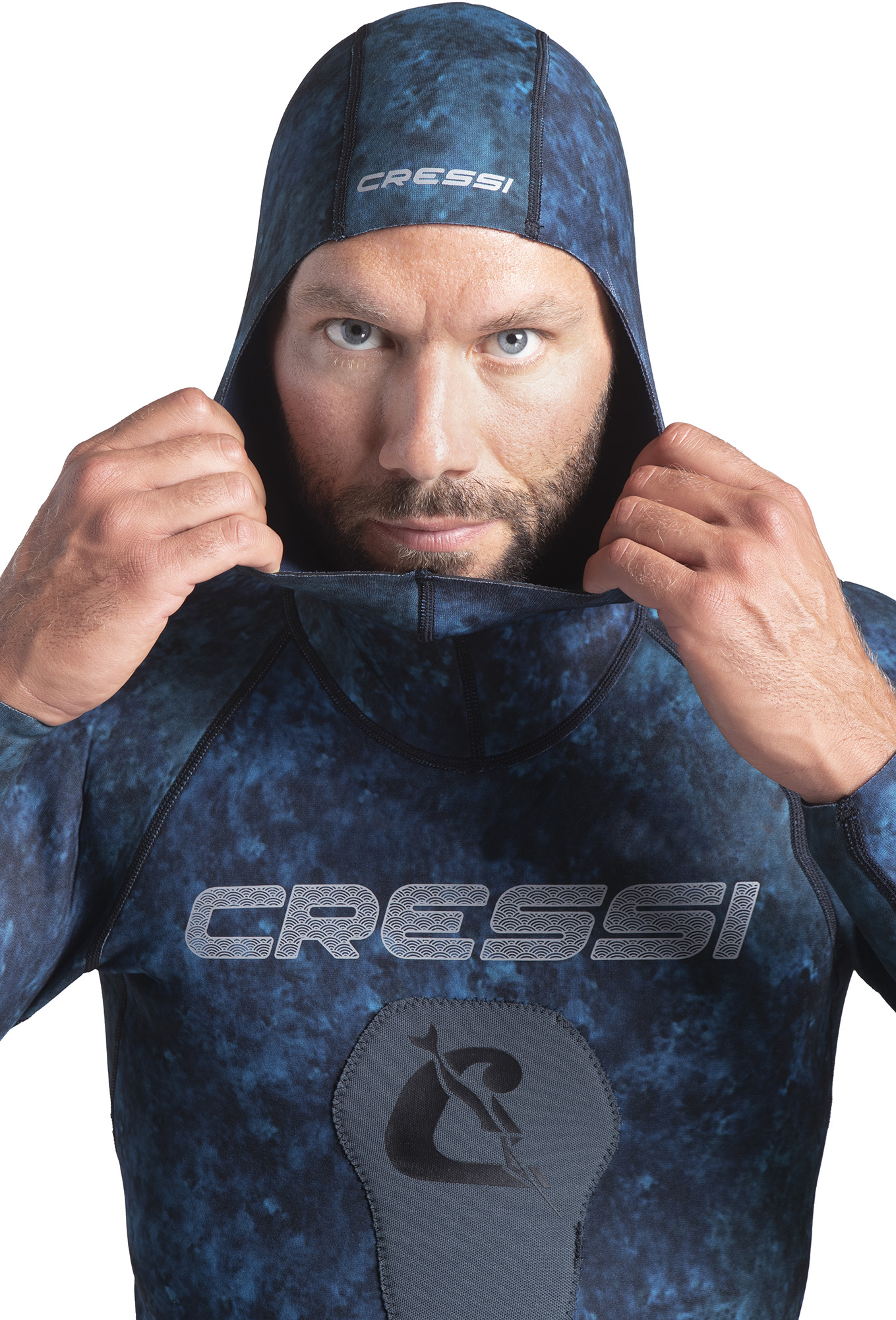 Cressi Tokugawa Open Cell w/Hood 3.5mm Man (blue camo) [L/4] (Large, Blue Camo)