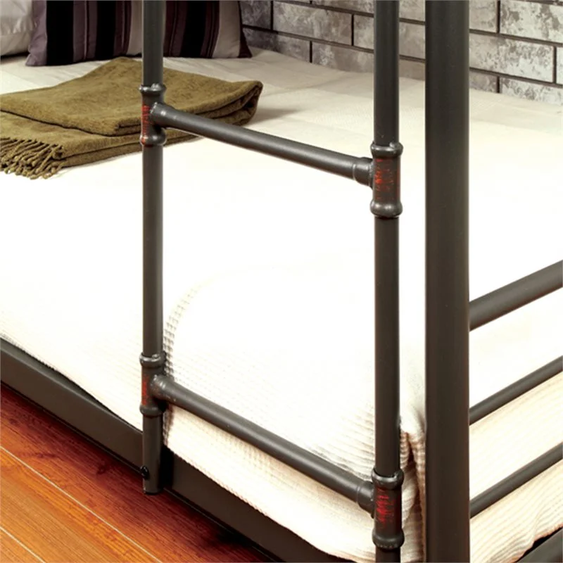 Bowery Hill Metal Full Triple Bunk Bed in Antique Black