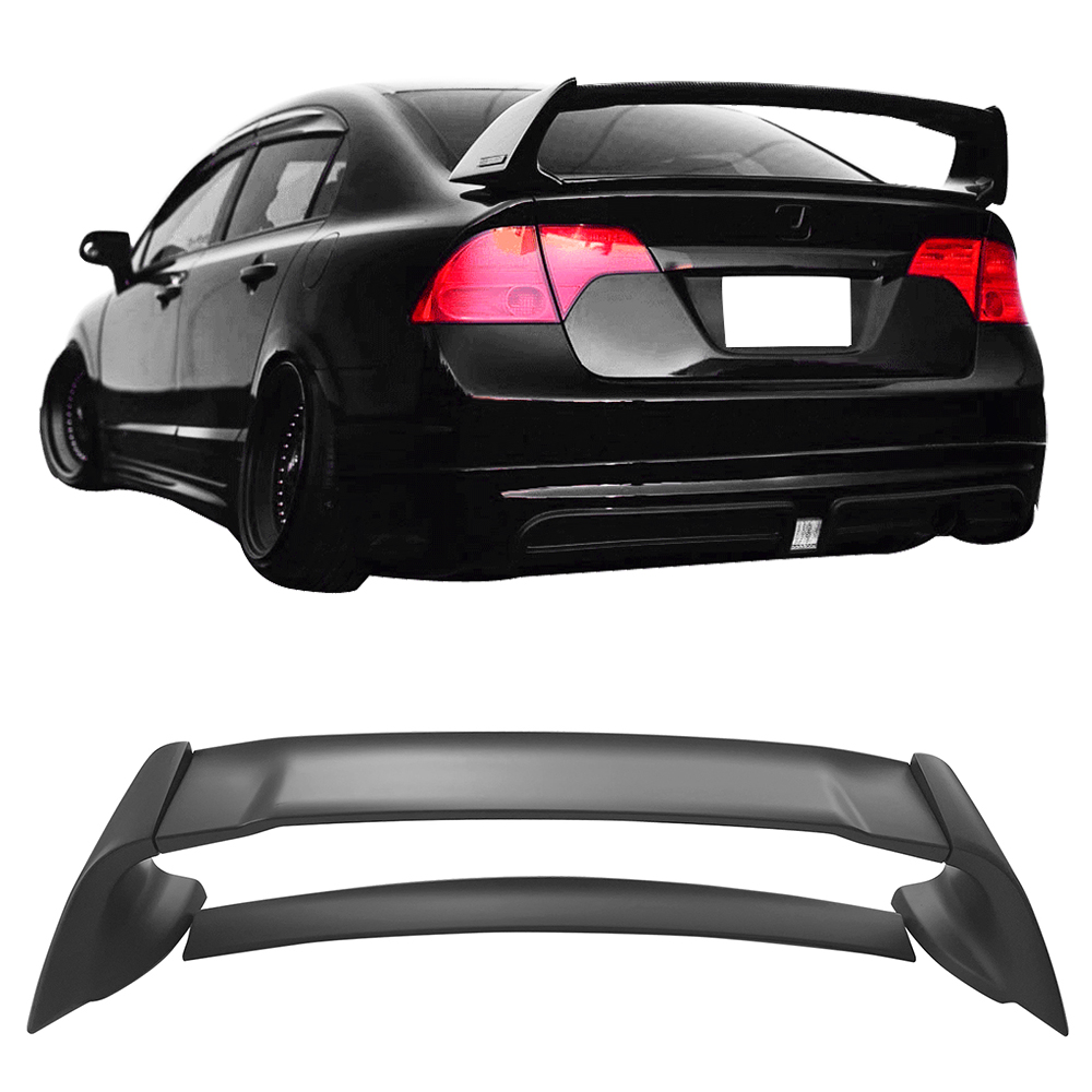 Ikon Motorsports Compatible with 06-11 Honda Civic 4Dr Sedan MU Rear Trunk Spoiler ABS Wing Matte Black