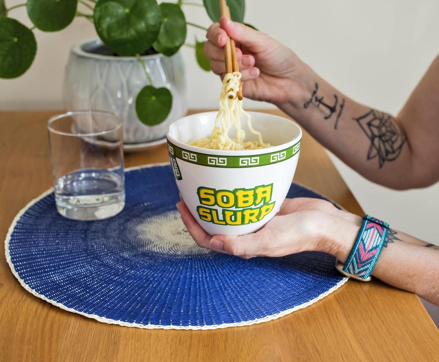 Bowl Bop Soba Slurp Japanese Dinnerware Set | 16-Ounce Ramen Bowl, Chopsticks