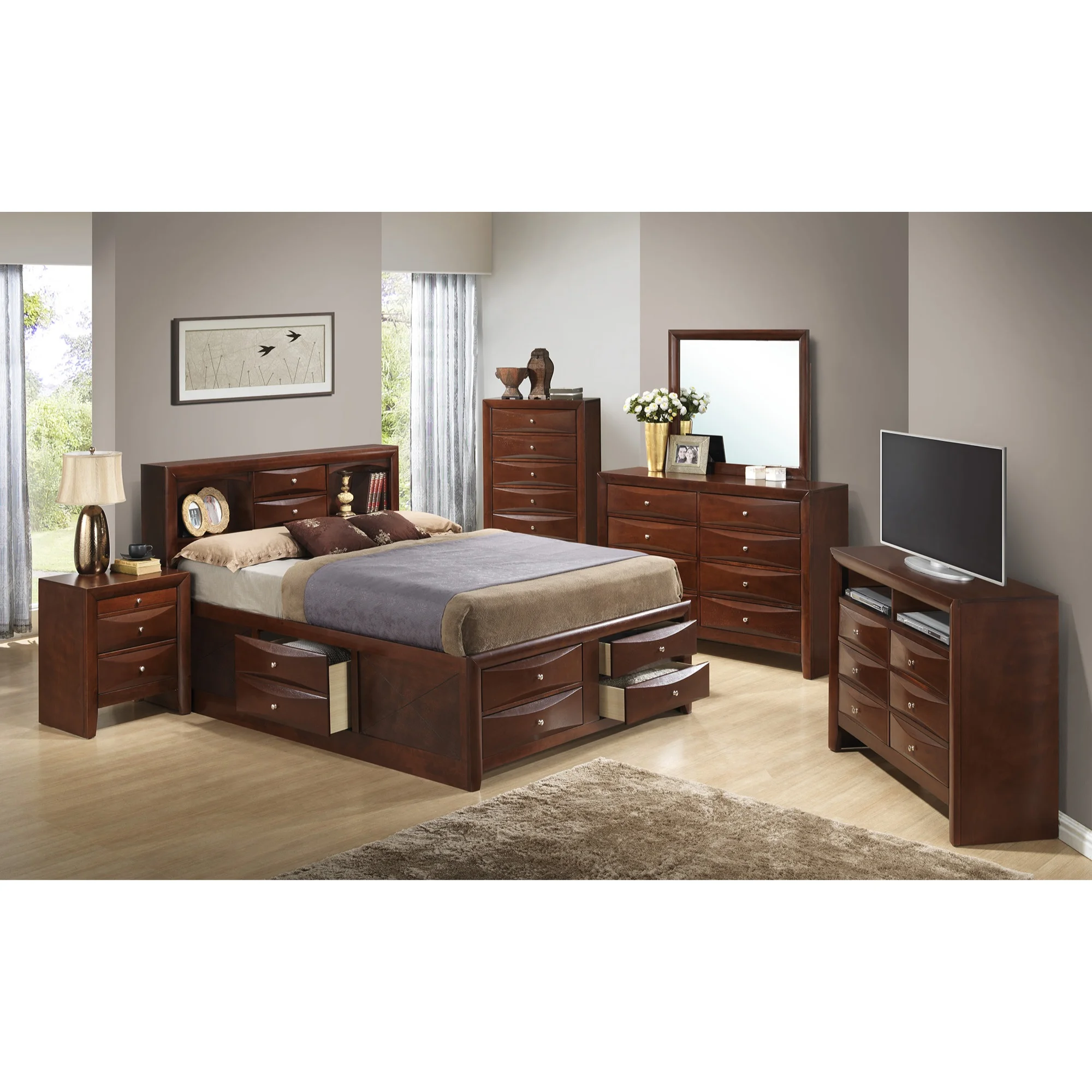 Passion Furniture Marilla Cherry Queen Panel Beds, PF-G1550G-QSB3