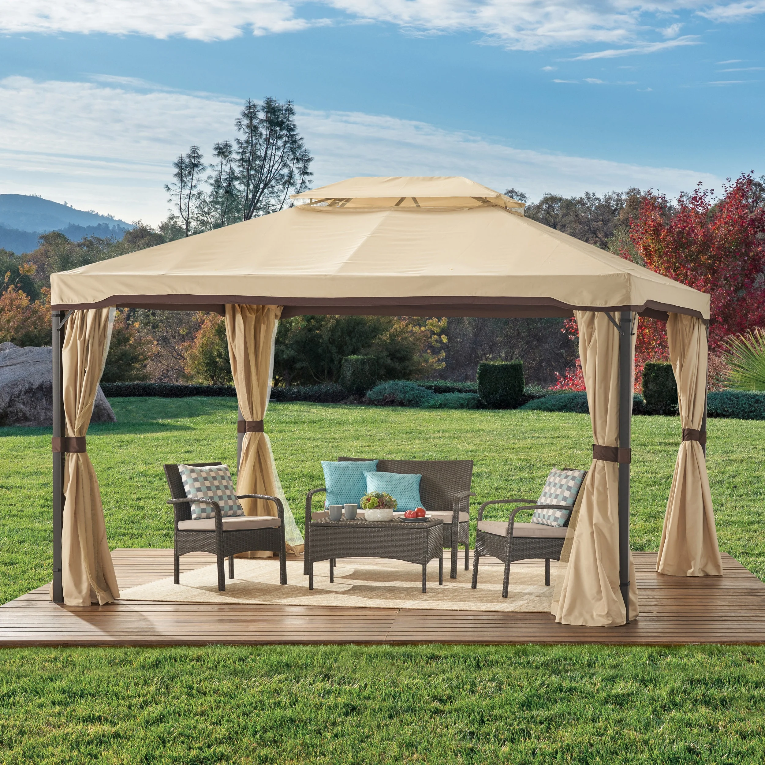 Erika Outdoor 10' x 12' Gazebo with Water Resistant Canopy, Beige