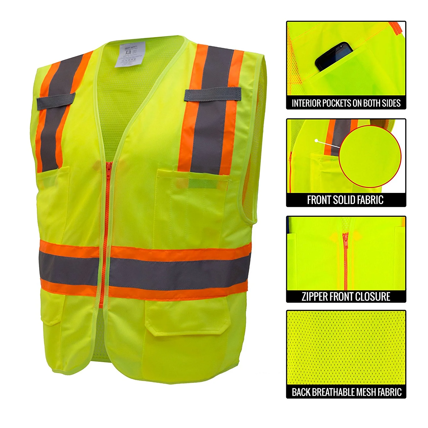 RK Safety Two Tone High Visibility Safety Vest- ANSI Class 2 - Neon Yellow / Extra Large