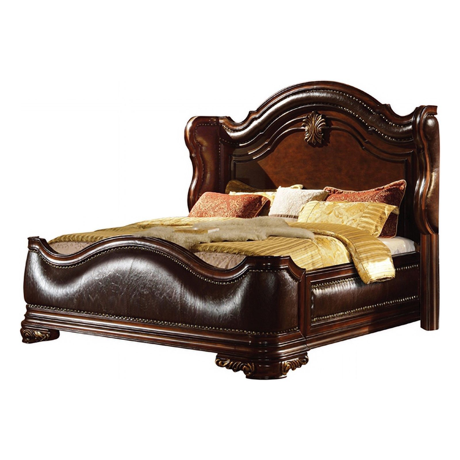 Pemberly Row Traditional Queen Bed Made with Wood in Dark Walnut