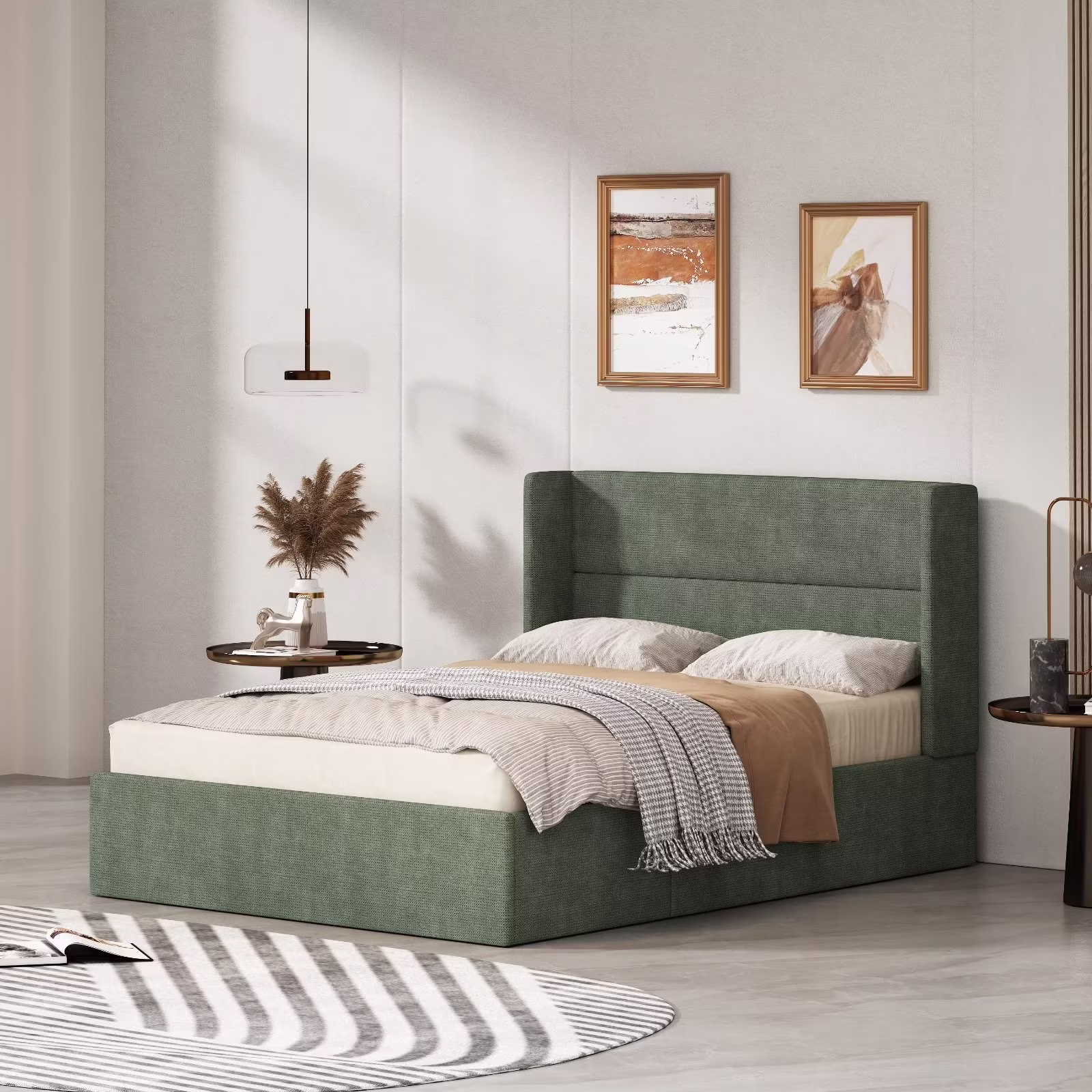 Hydraulic Gas Lift Up Storage Upholstered Platform Bed