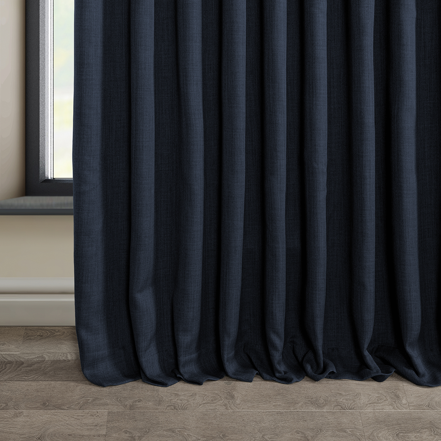 Nightfall Navy Faux Linen Extra Wide Room Darkening Curtain (1 Panel), Nightfall Navy, 100W X 120L