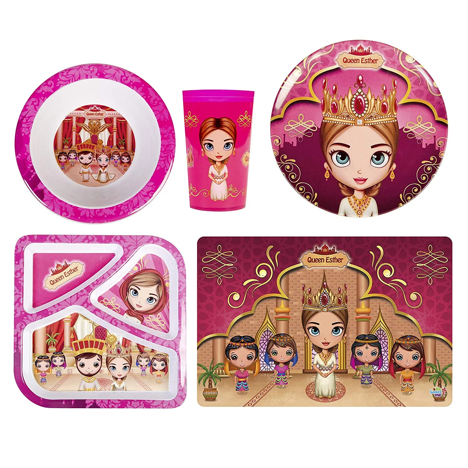 He Loves Me Queen Esther 5 Piece Mealtime & Dinnerware Kids Set BPA Free