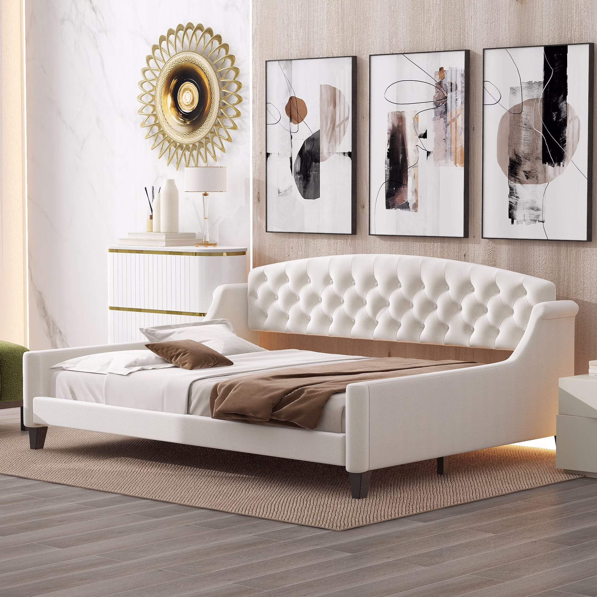 CoSoTower Modern Luxury Tufted Button Daybed, Full, Beige