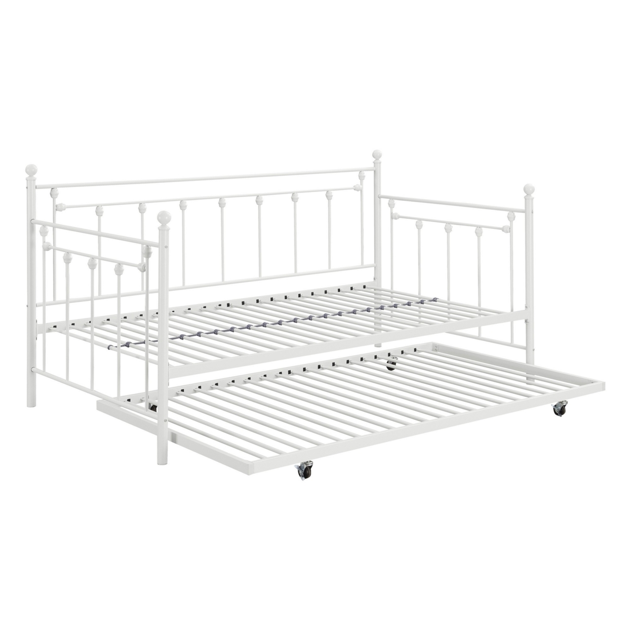 Olly Modern Daybed, Heavy Steel Metal Frame, Pull Out Trundle Bed, White