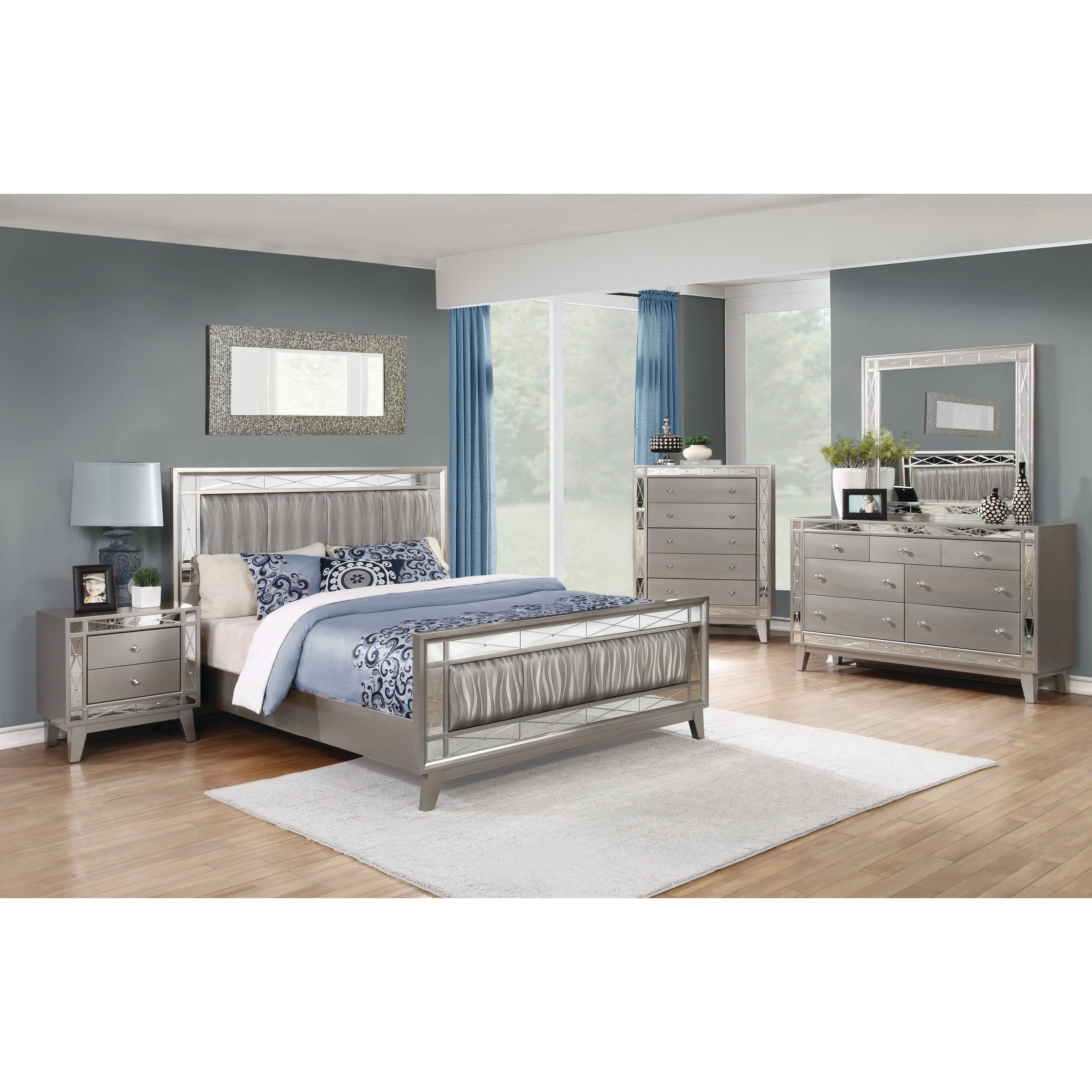Coaster  Furniture Leighton Metallic Mercury 4-piece Upholstered Bedroom Set Twin