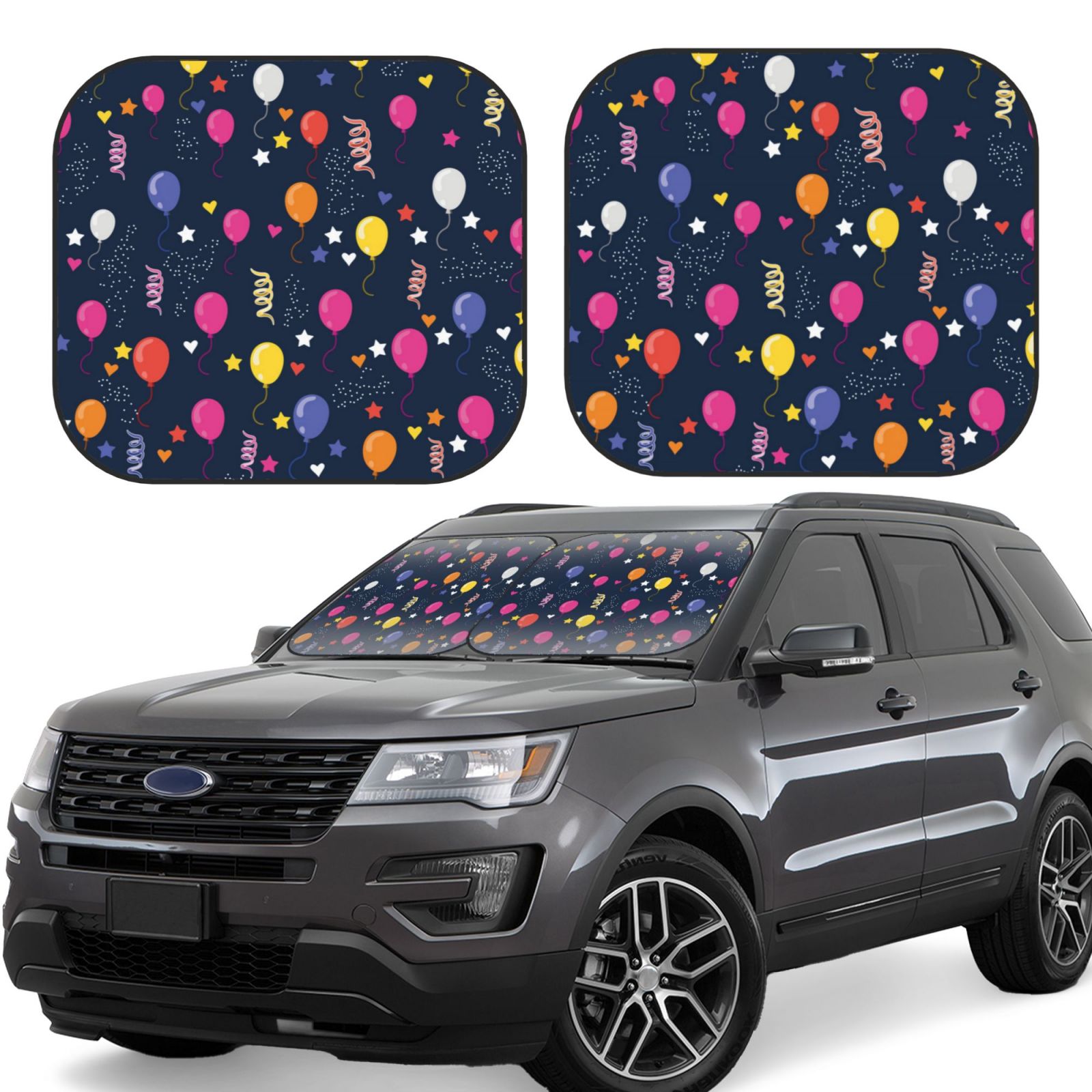 Lukts Colored Balloons Print 2 Piece Car Sun Shade Windshield,Foldable Car Shade Front Windshield With Keeps Your Vehicle Cool, For Most Sedans Suv And Trucks - Small